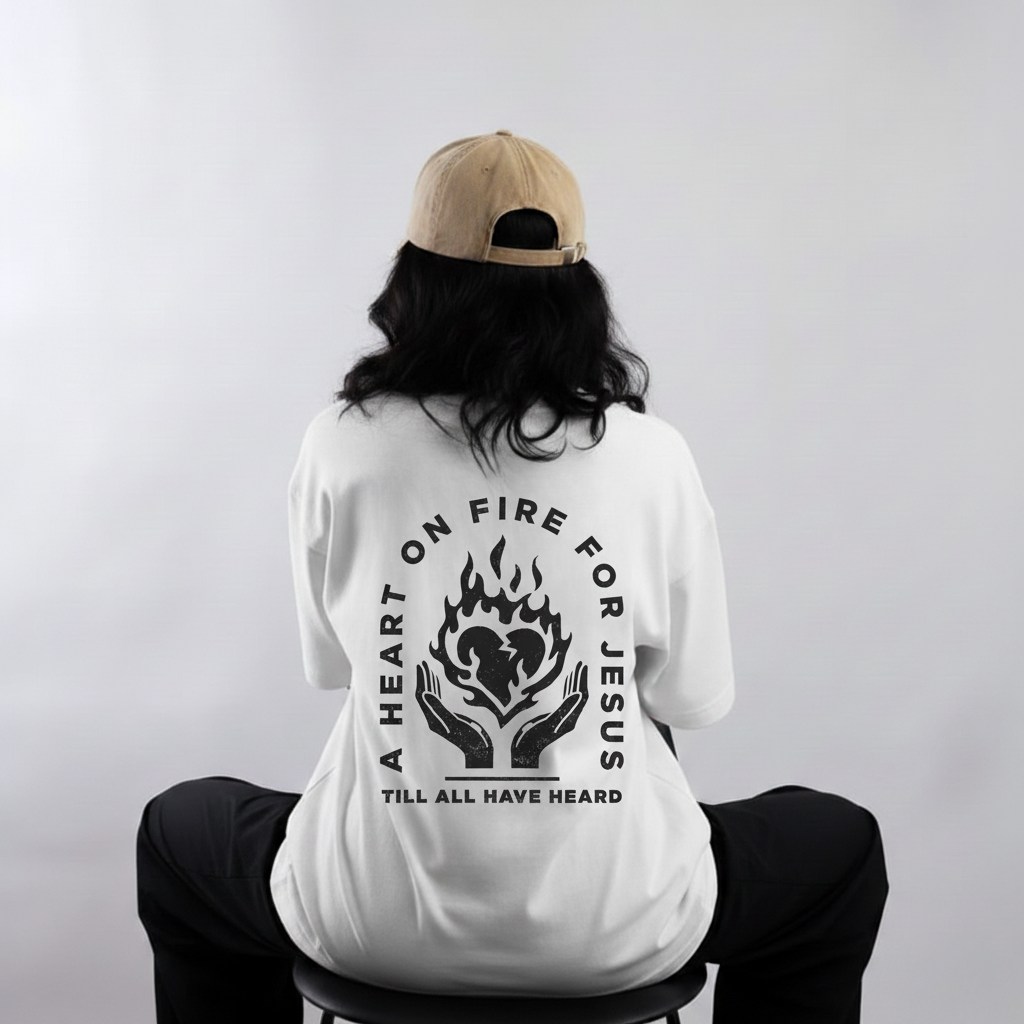 Camiseta Oversized A Heart On Fire For Jesus
