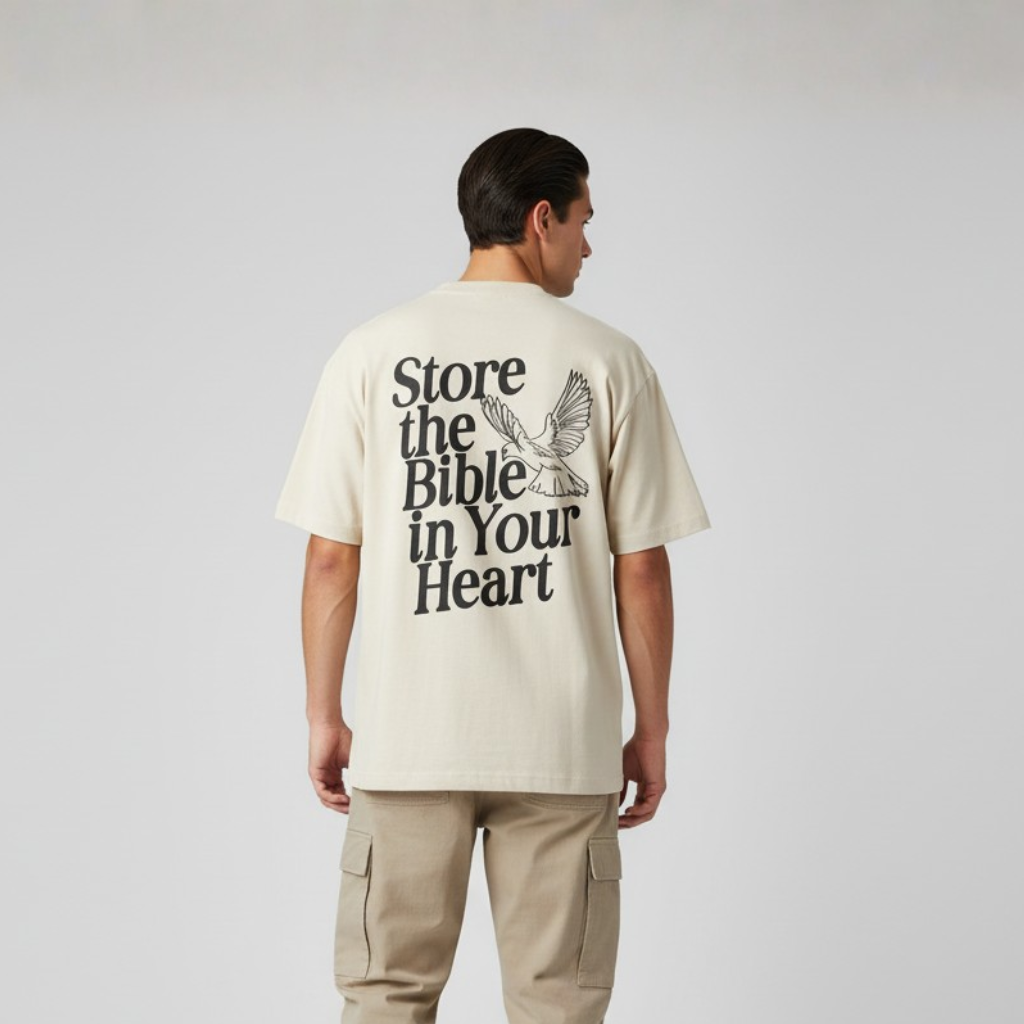 Camiseta Oversized Store The Bible In Your Heart