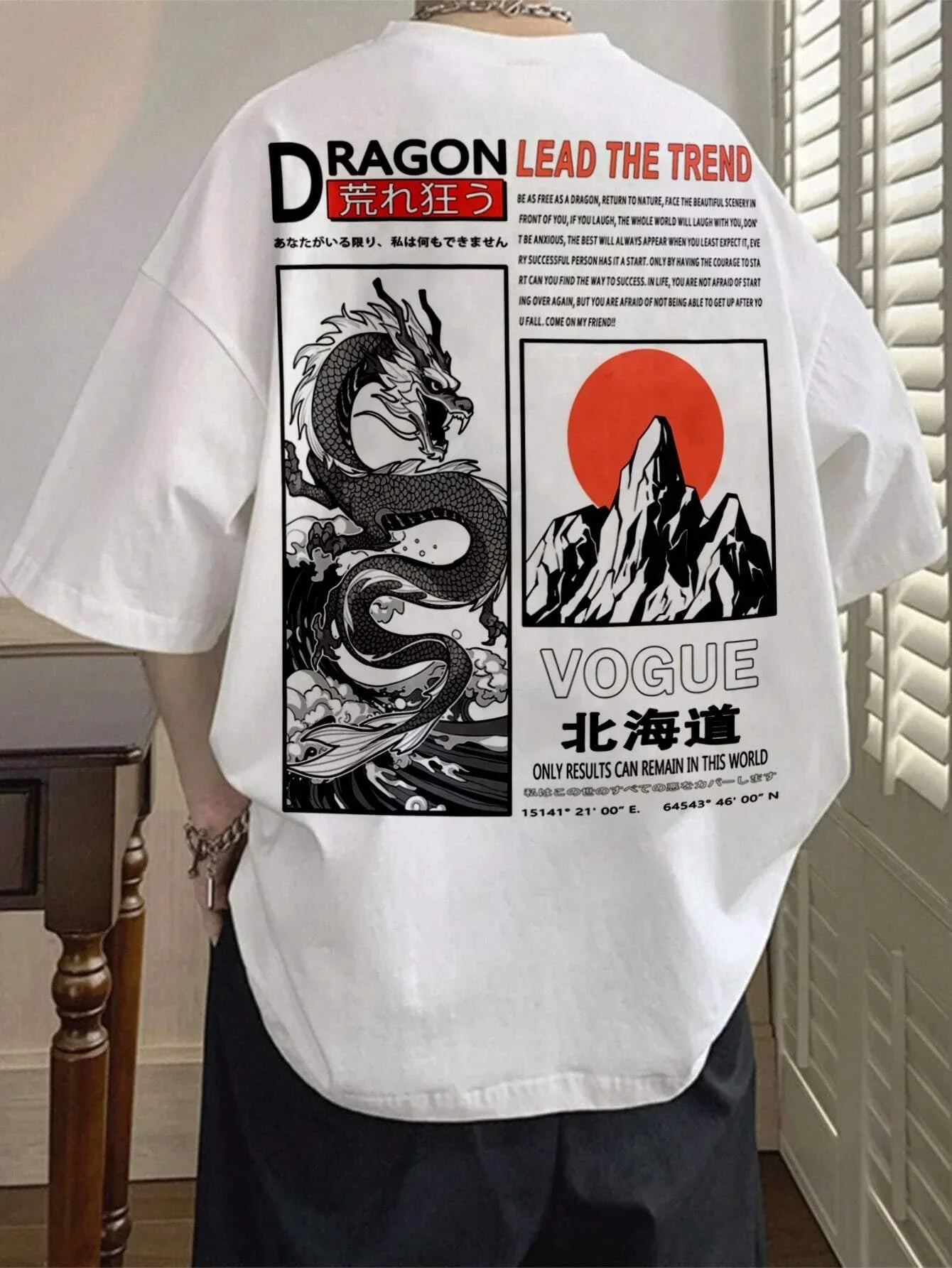 Camiseta Básica Unissex Dragon Lead The Trend Japão Costas - Branco