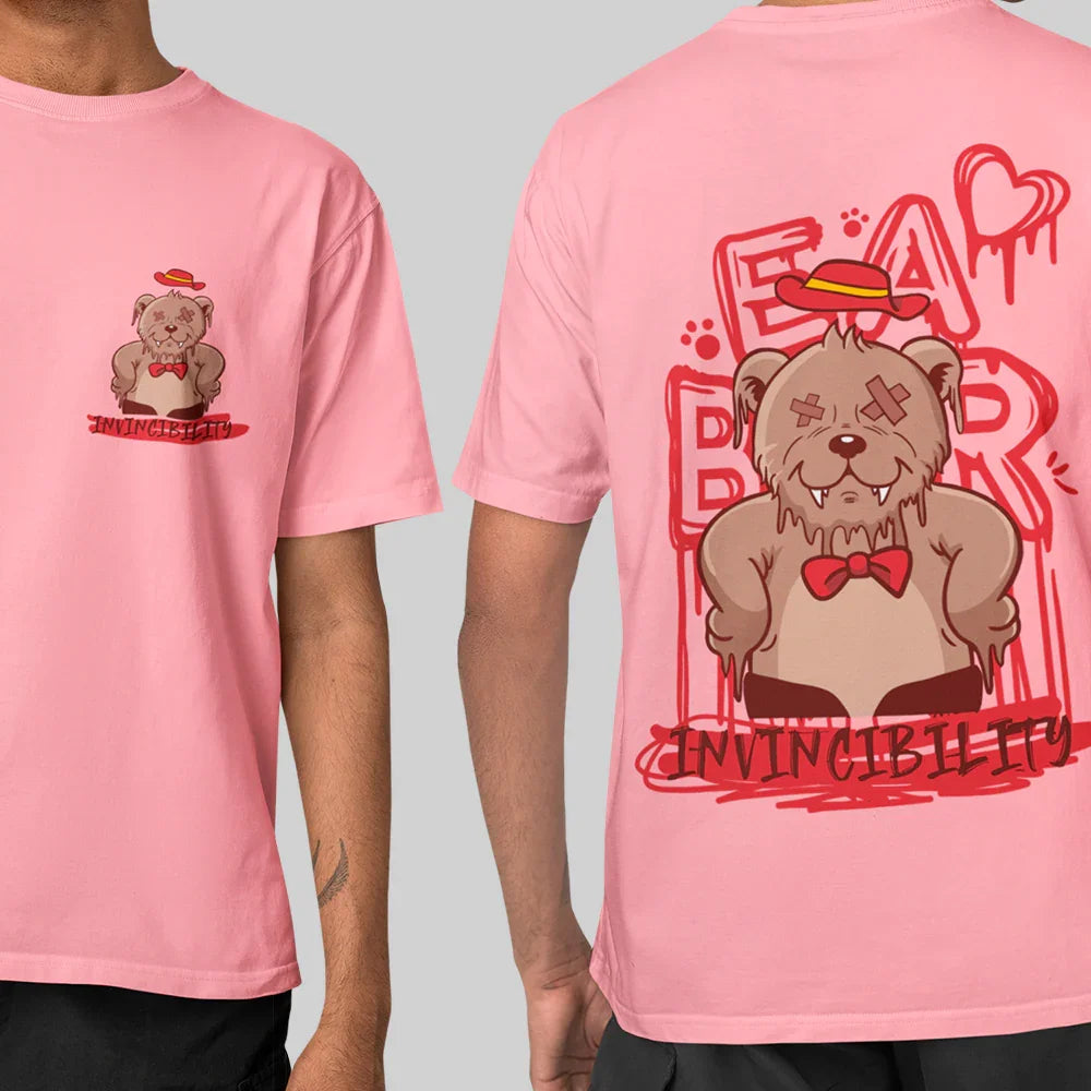 Camiseta Básica Unissex Invicibility Bear Heart - ROSA BEBE