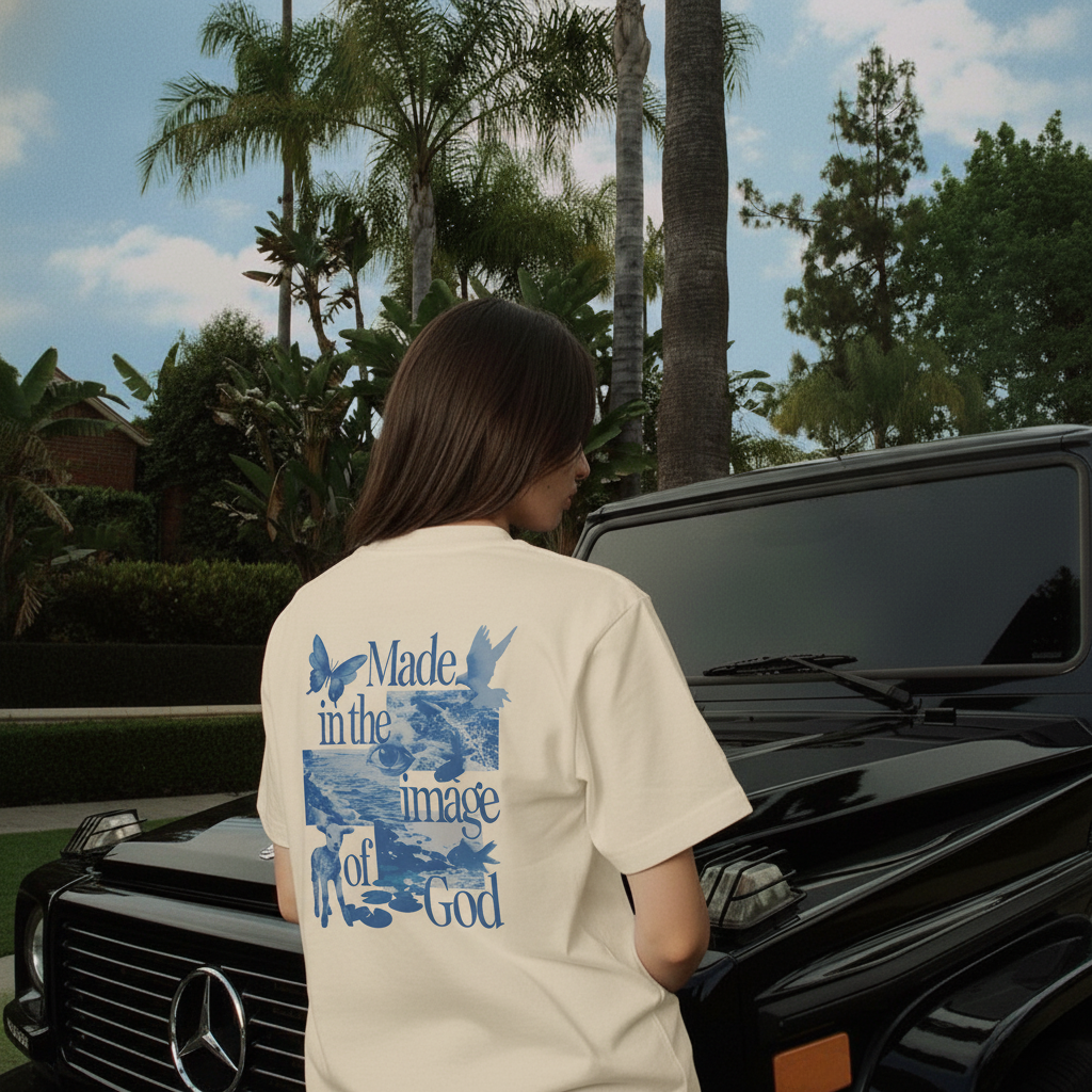 Camiseta Oversized Made In The Image Of God Azul