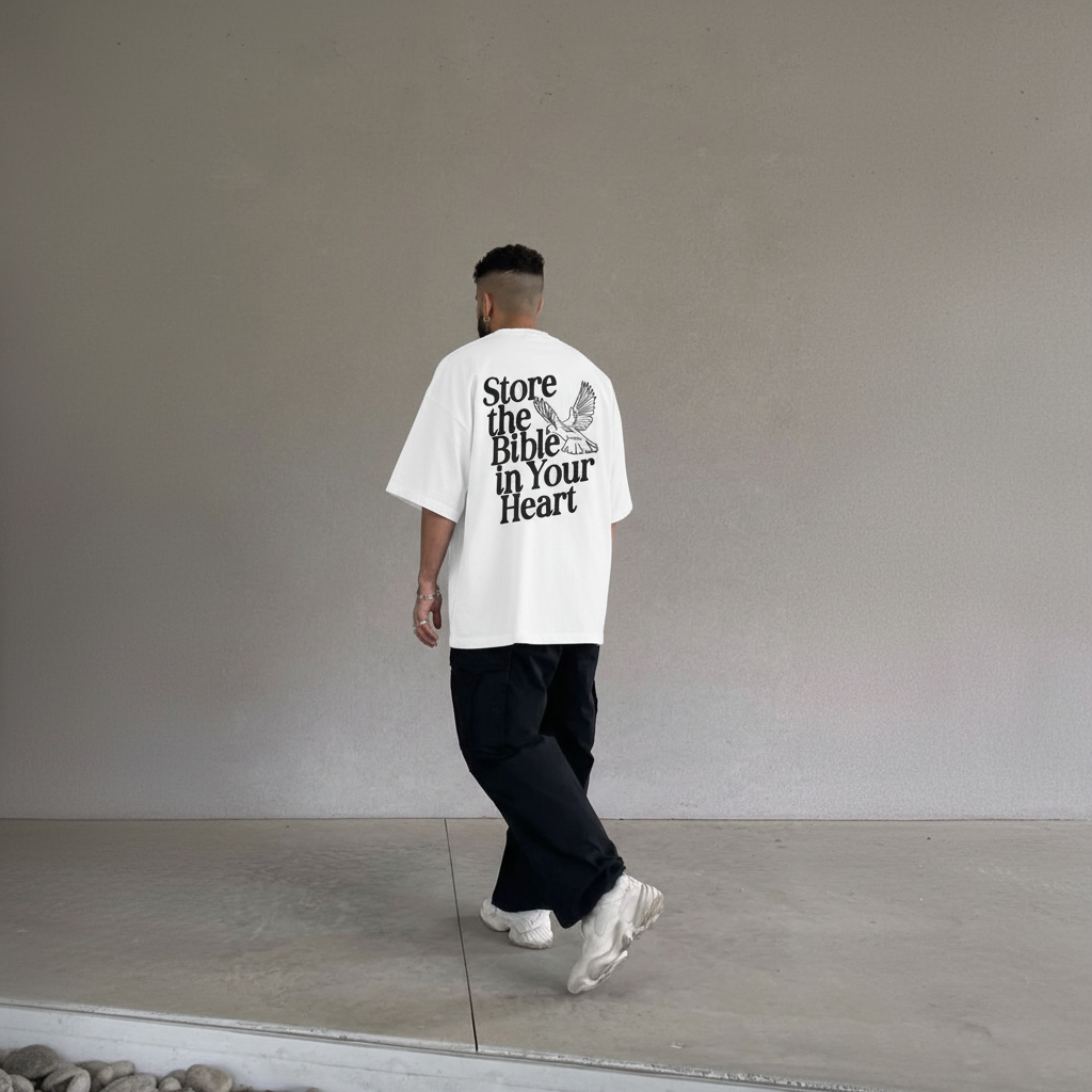 Camiseta Oversized Store The Bible In Your Heart
