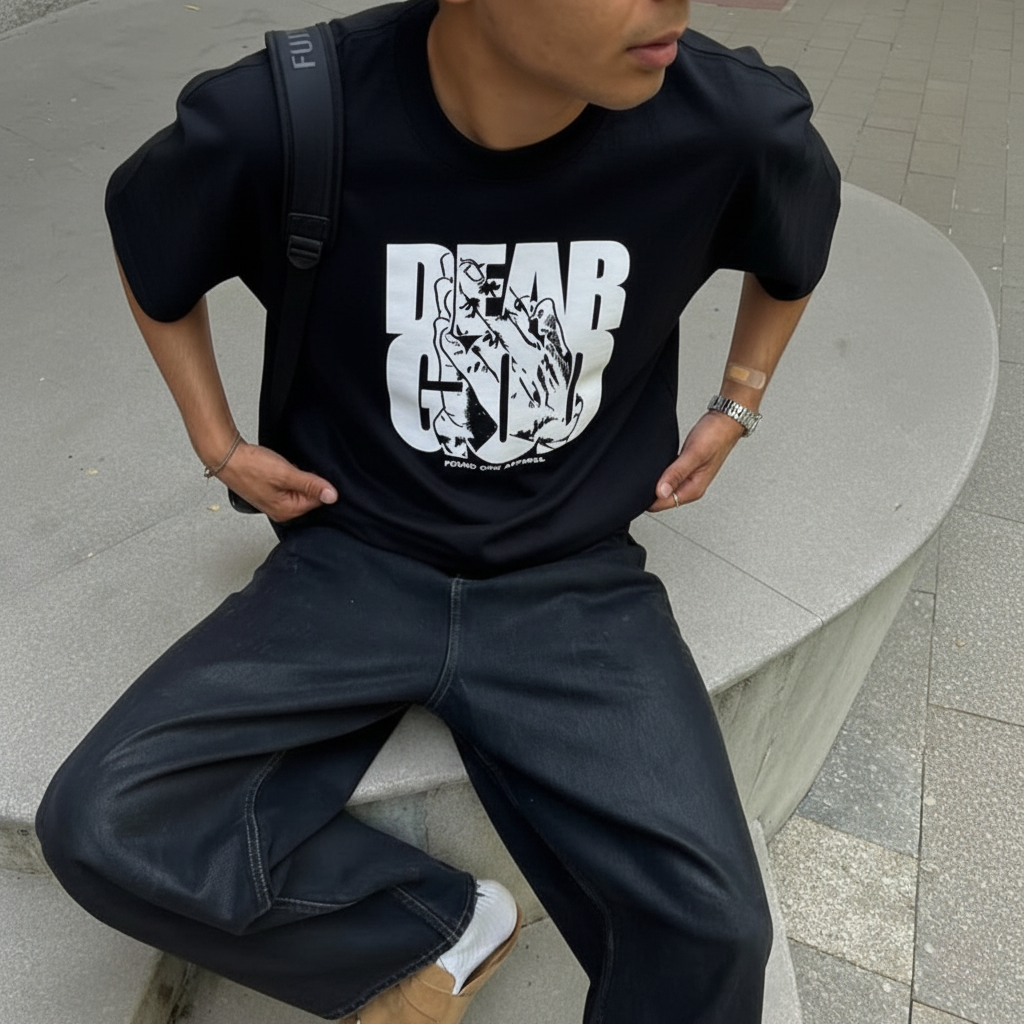 Camiseta Oversized Dear God Maos