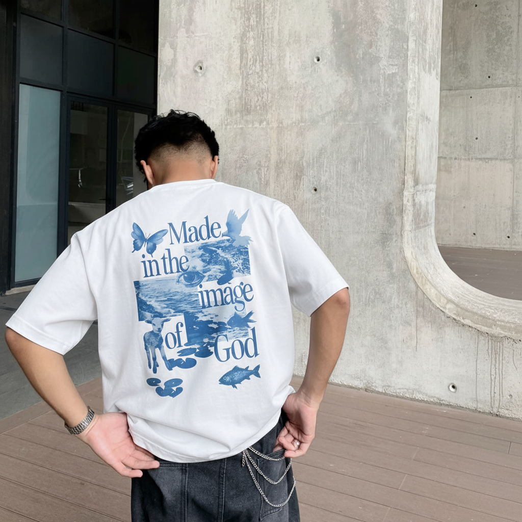 Camiseta Oversized Made In The Image Of God Azul