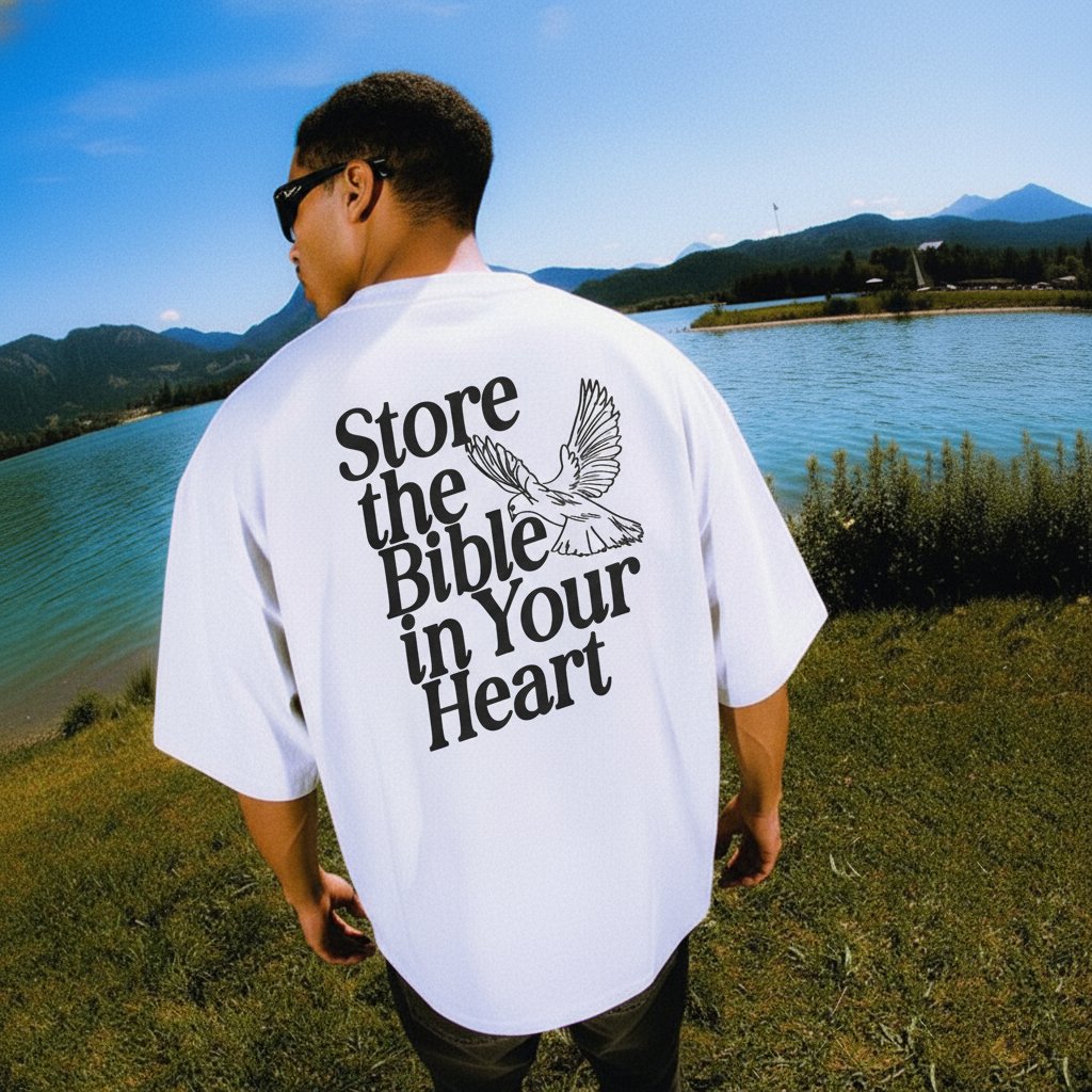 Camiseta Oversized Store The Bible In Your Heart