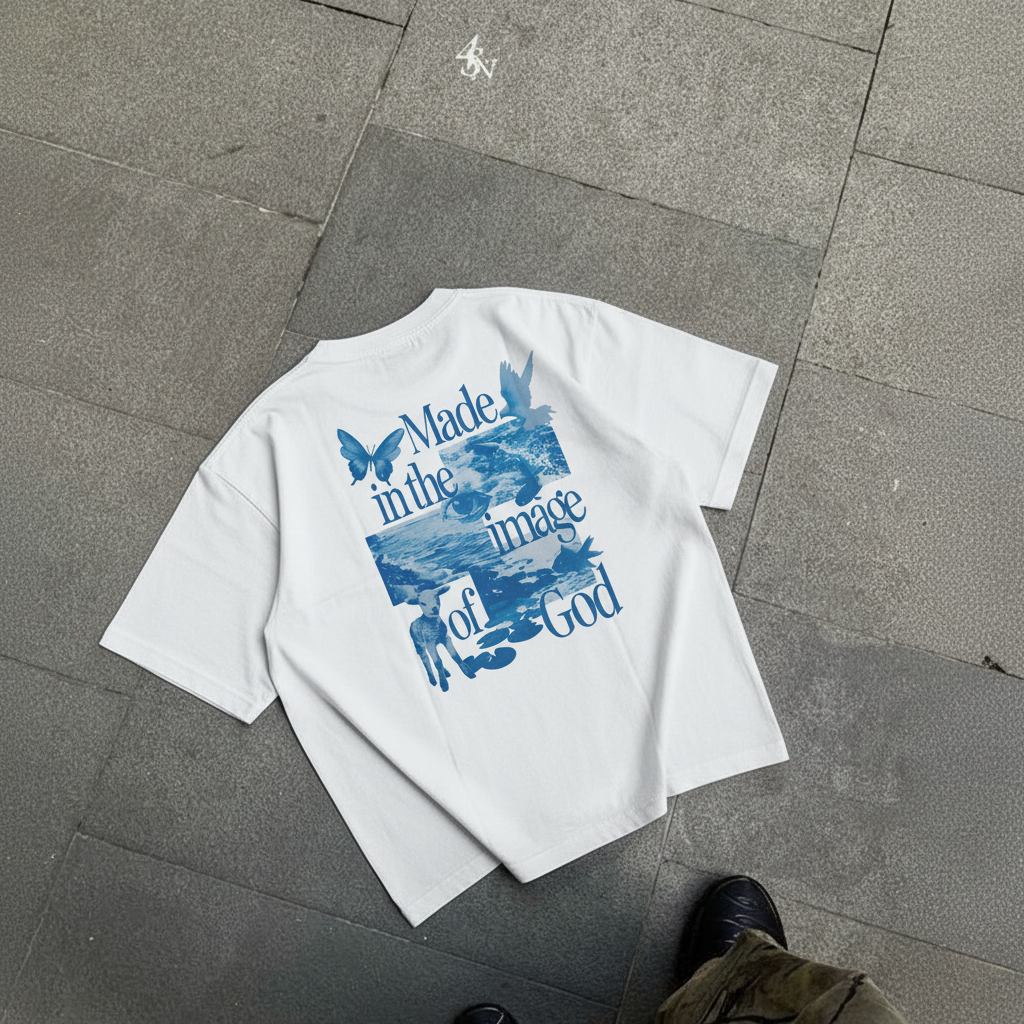 Camiseta Oversized Made In The Image Of God Azul