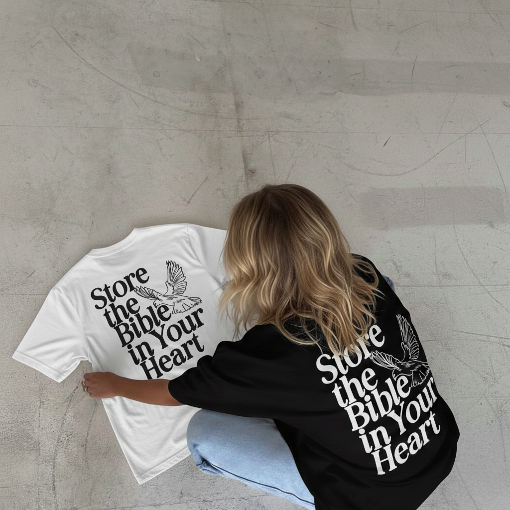 Camiseta Oversized Store The Bible In Your Heart