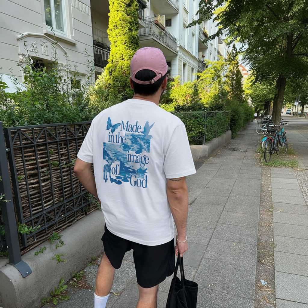 Camiseta Oversized Made In The Image Of God Azul