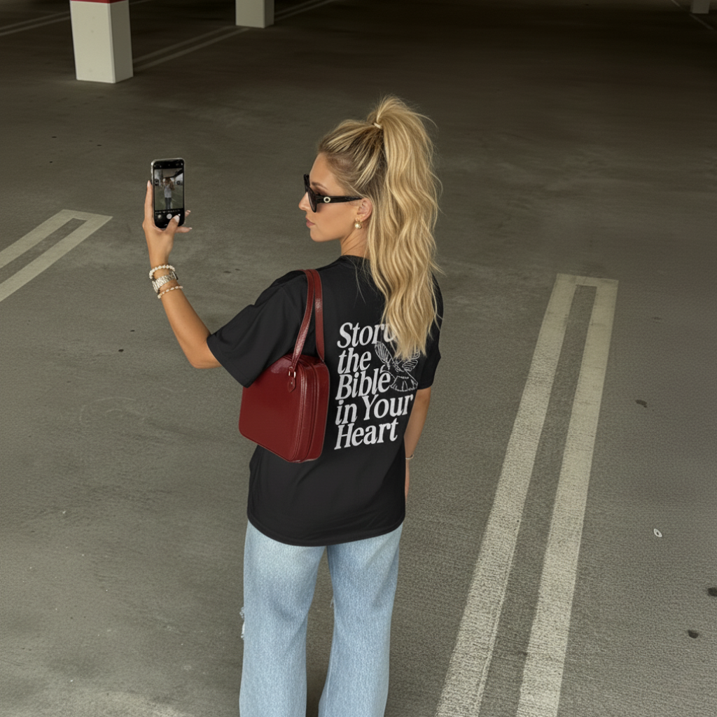 Camiseta Oversized Store The Bible In Your Heart