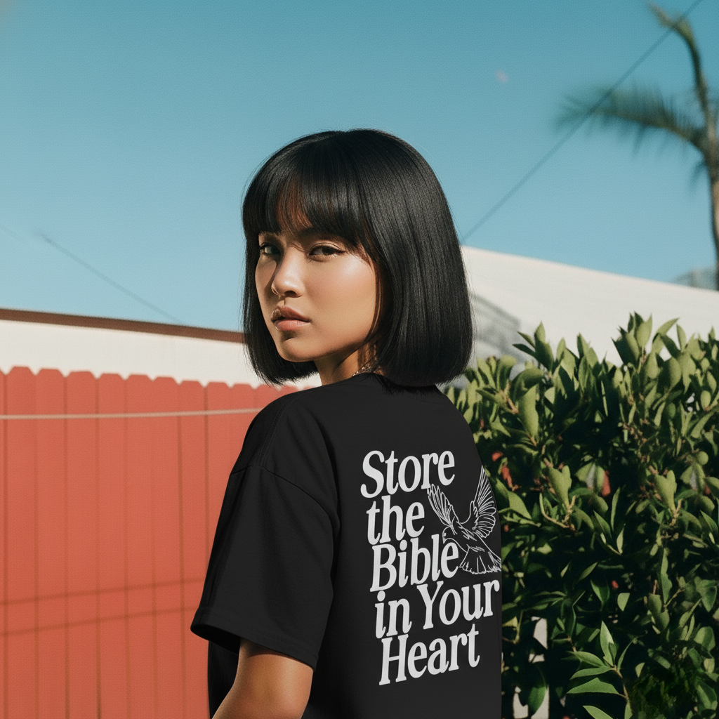 Camiseta Oversized Store The Bible In Your Heart