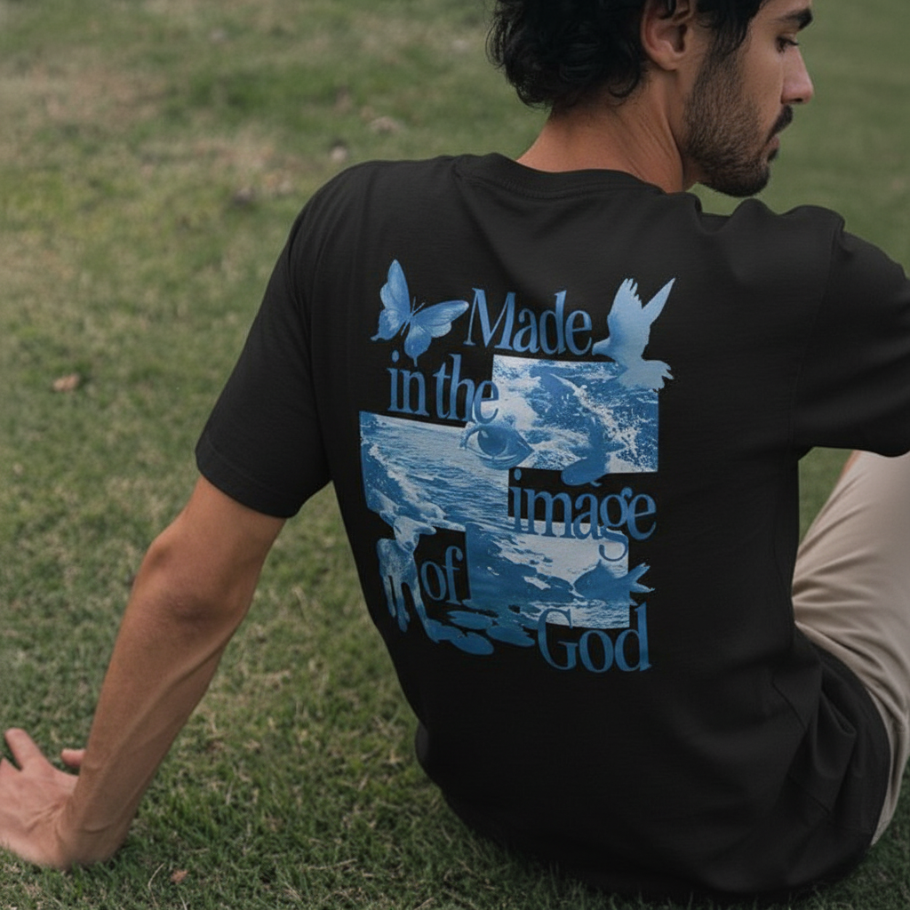 Camiseta Oversized Made In The Image Of God Azul