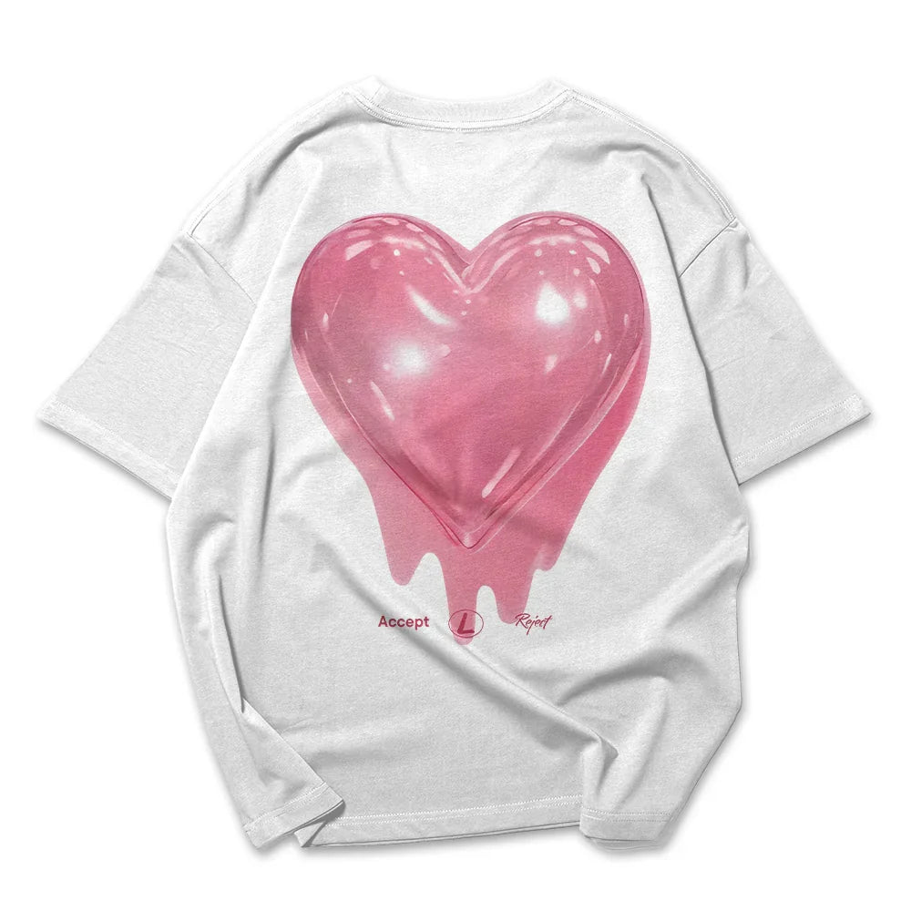 Camiseta Oversized Feminina Heart Coração Rosa