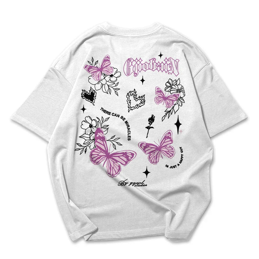 Camiseta Oversized Feminina Borboleta flores
