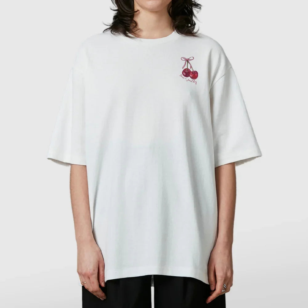 Camiseta Oversized Feminina Cereja Have a Good Day