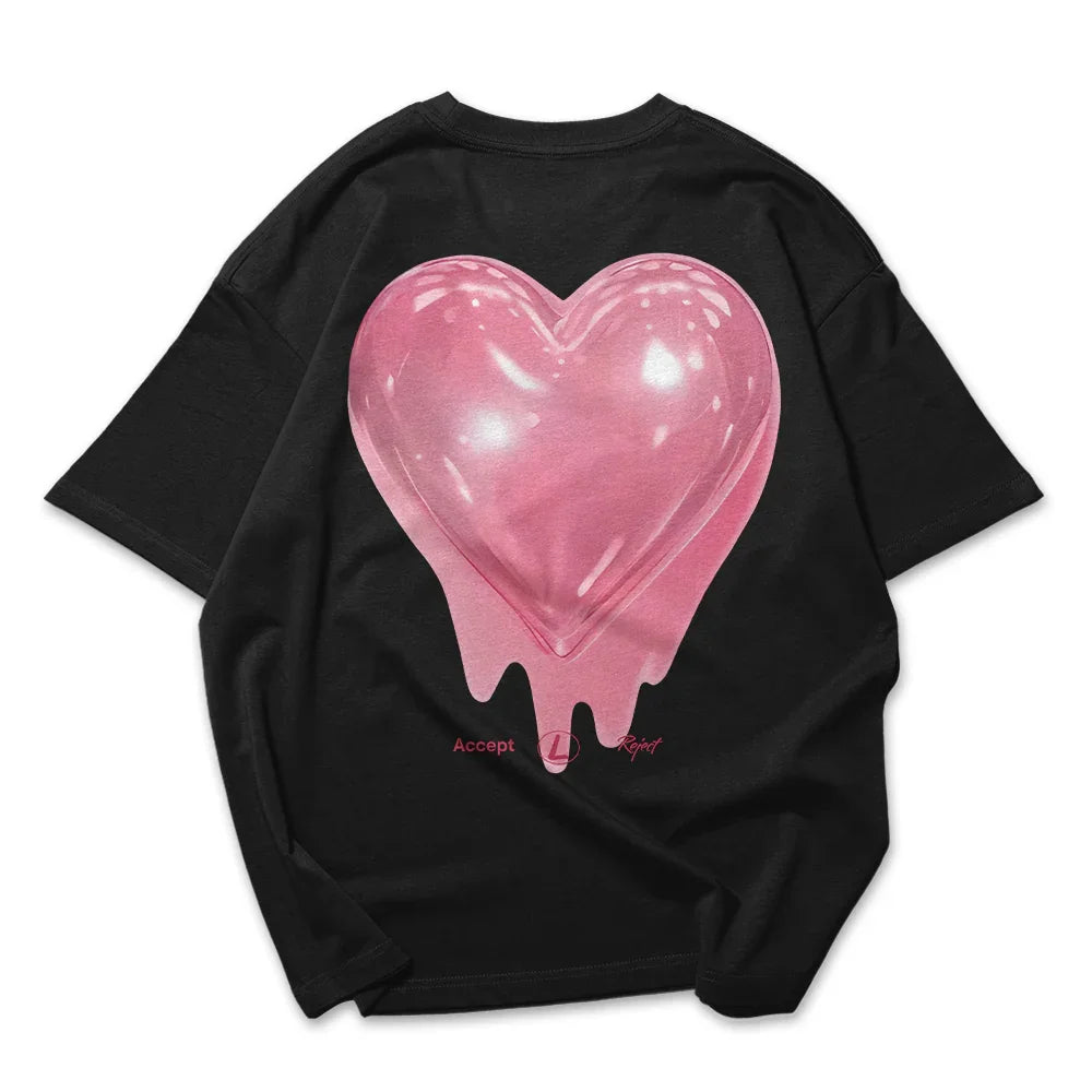 Camiseta Oversized Feminina Heart Coração Rosa