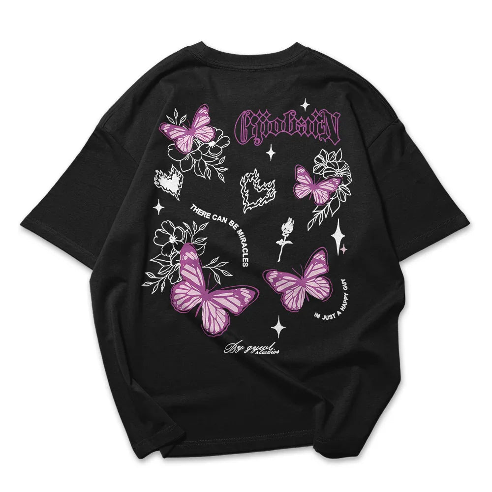 Camiseta Oversized Feminina Borboleta flores