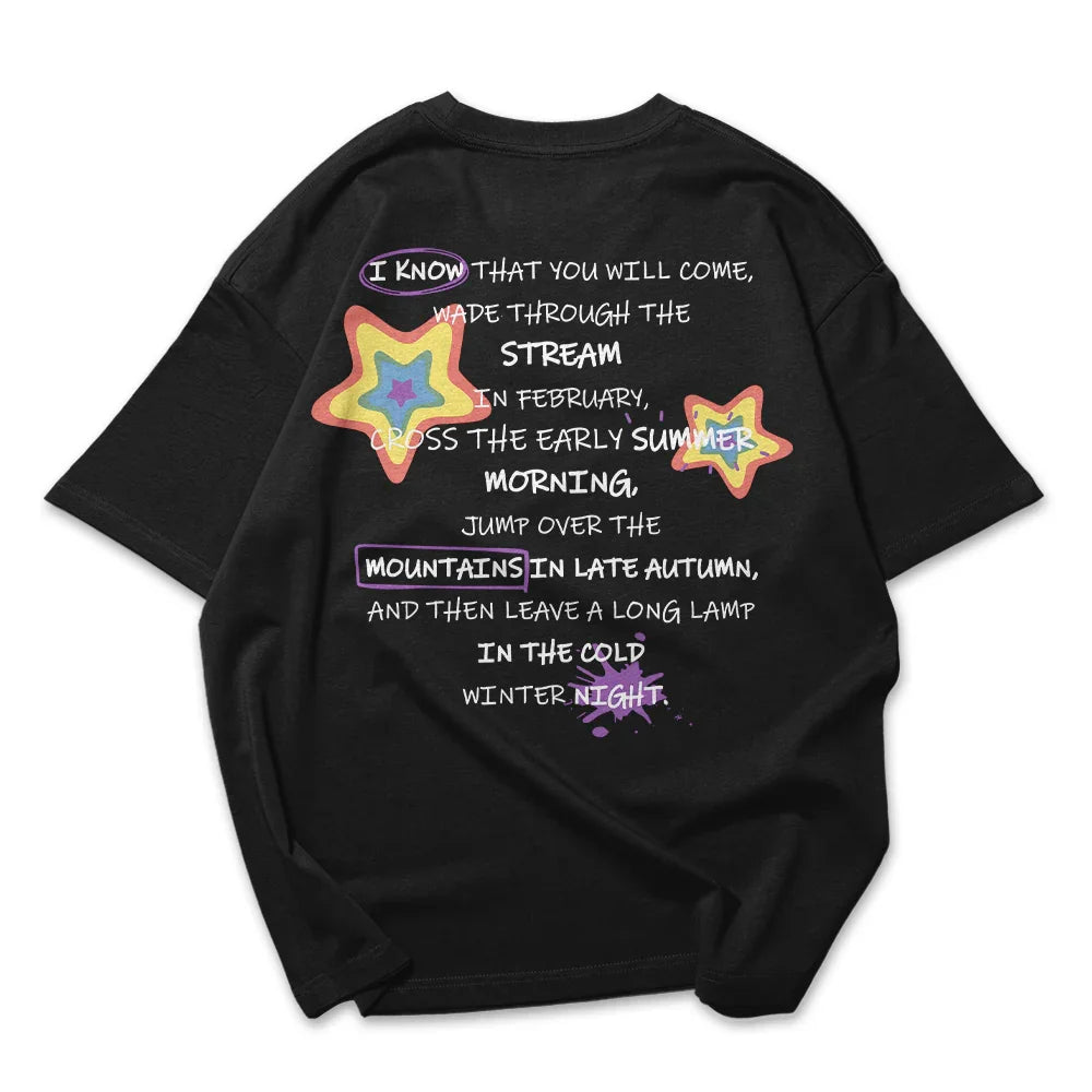 Camiseta Oversized Feminina Estrelas Coloridas
