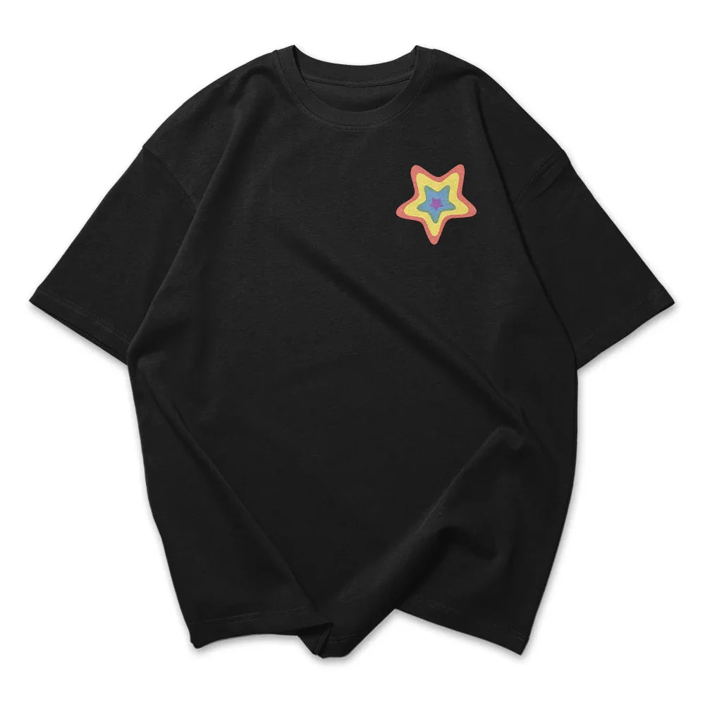 Camiseta Oversized Feminina Estrelas Coloridas