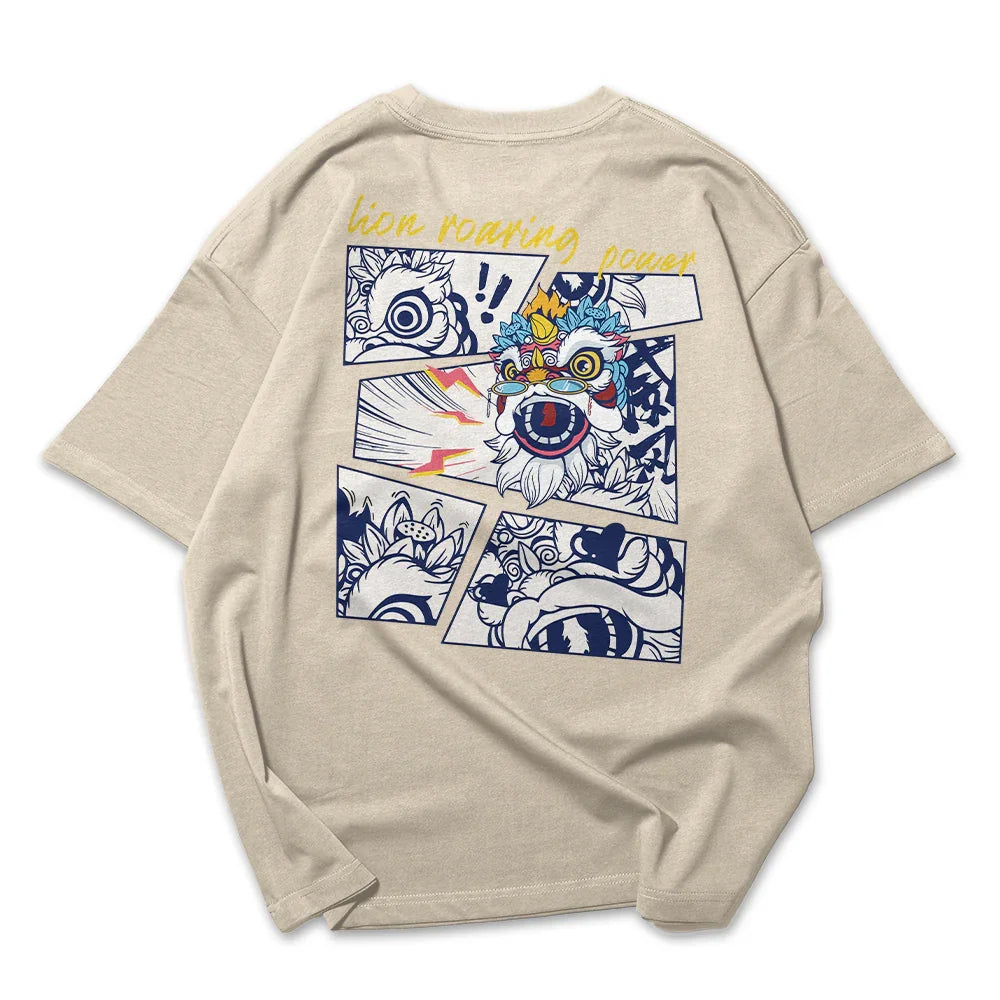 Camiseta Oversized Lion Roaring Power