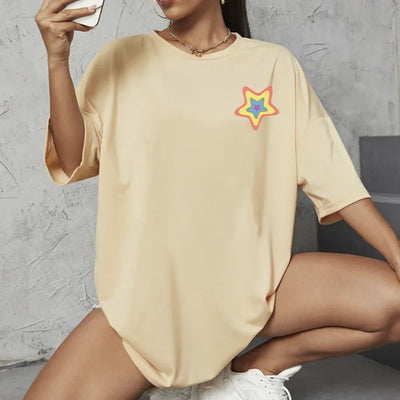 Camiseta Oversized Feminina Estrelas Coloridas