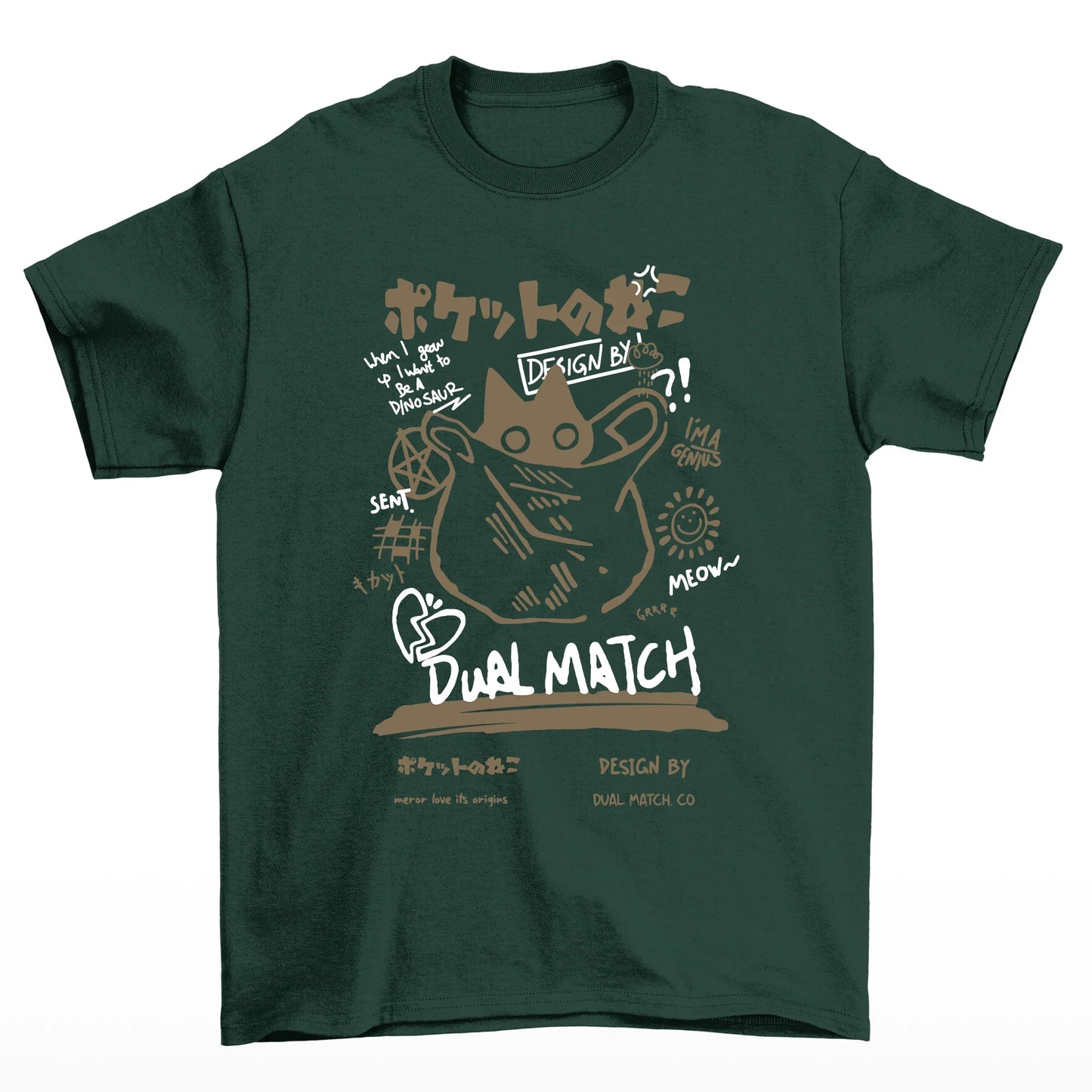 Camiseta Básica Com Estampa Gato Preto Na Sacola- Verde