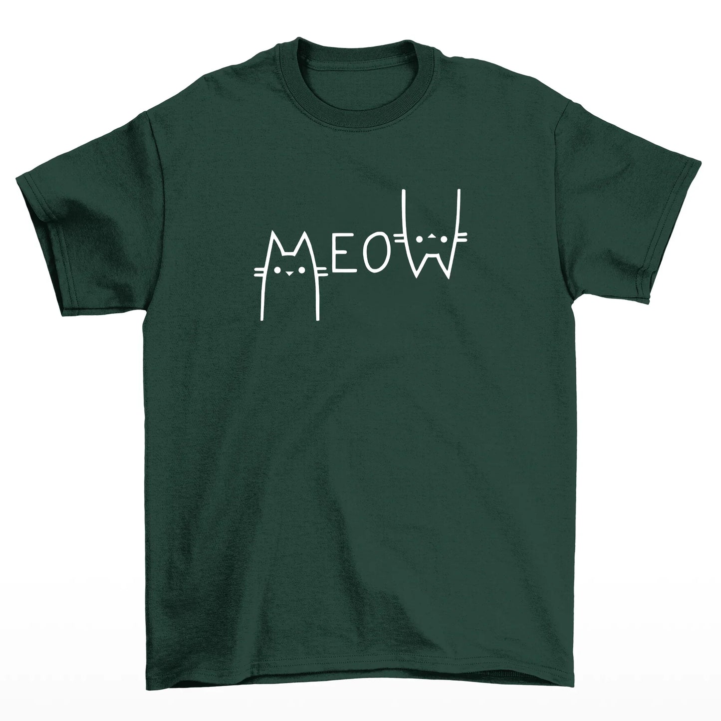 Camiseta Básica Unissex Com Estampa De Gatinho- Verde