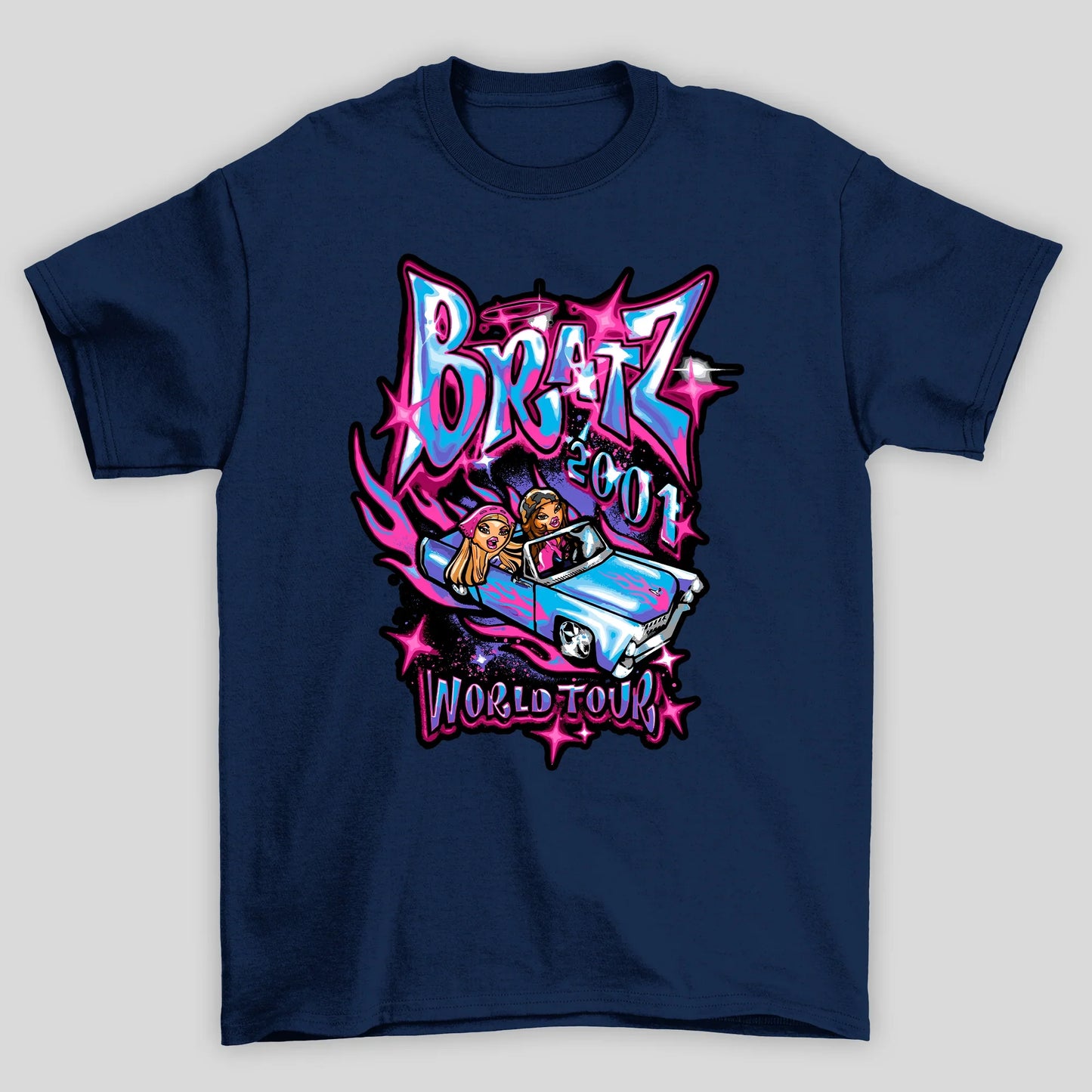 camiseta básica azul marinho bratz 2001 word tour