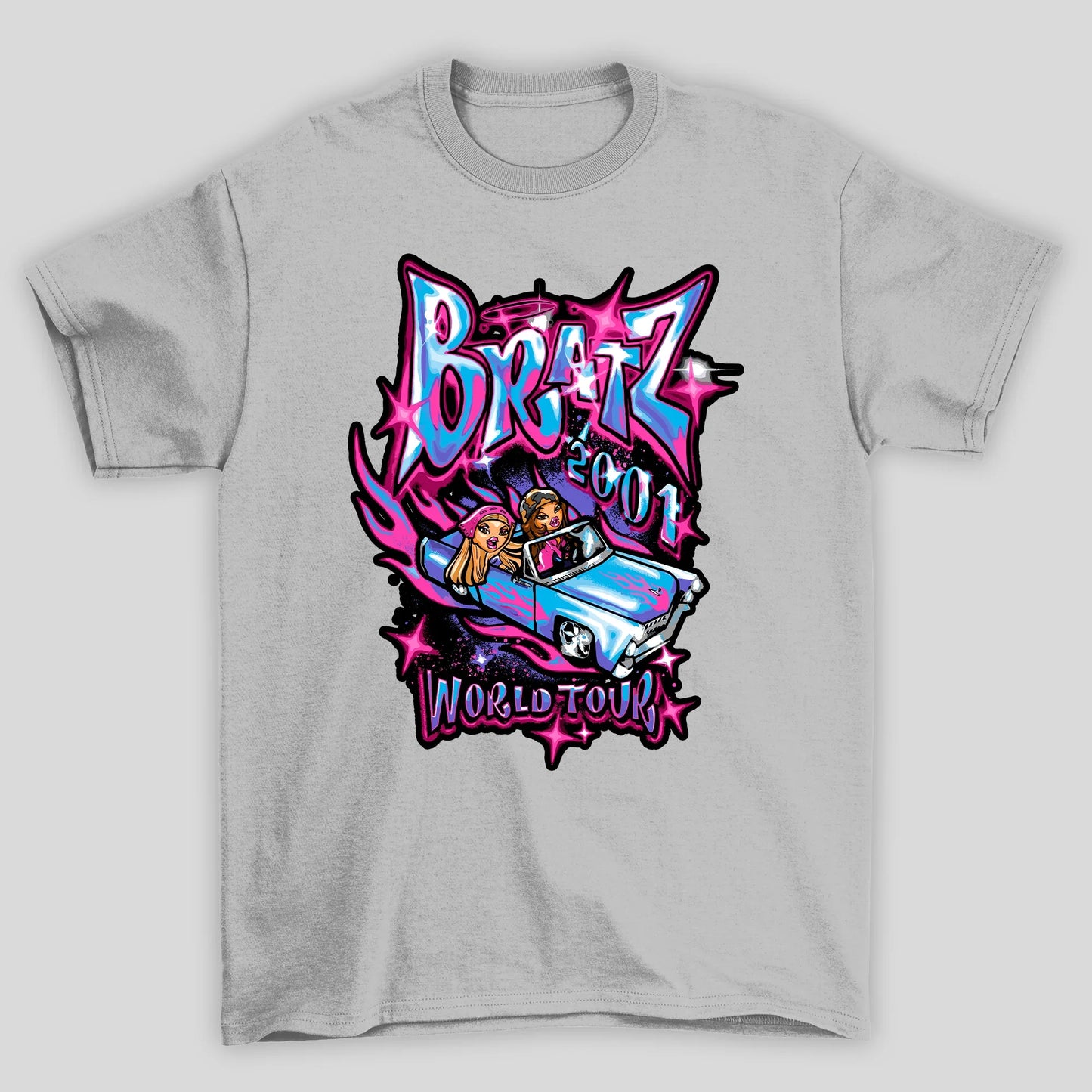 camiseta básica cinza bratz 2001 word tour