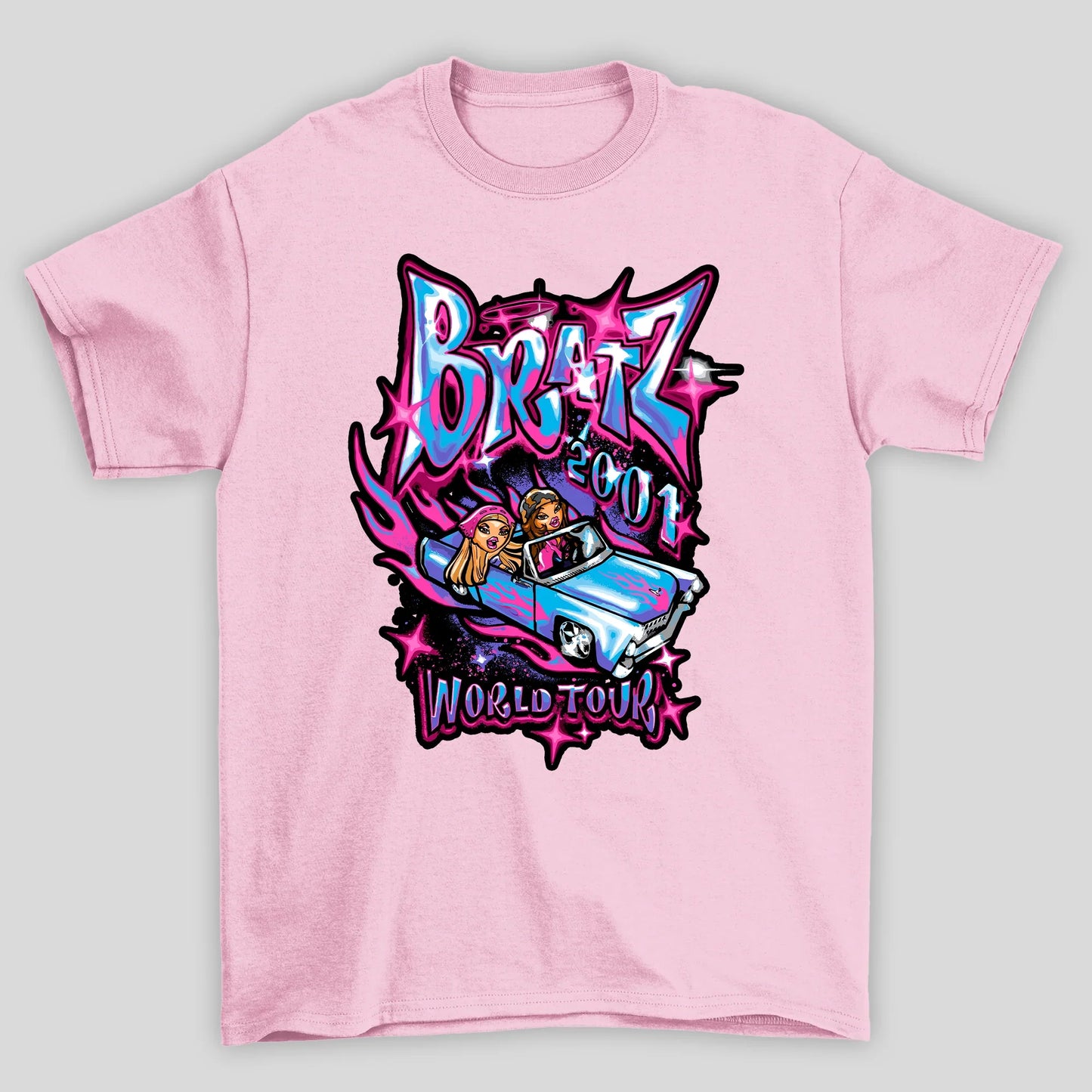 camiseta básica rosa bebê bratz 2001 word tour