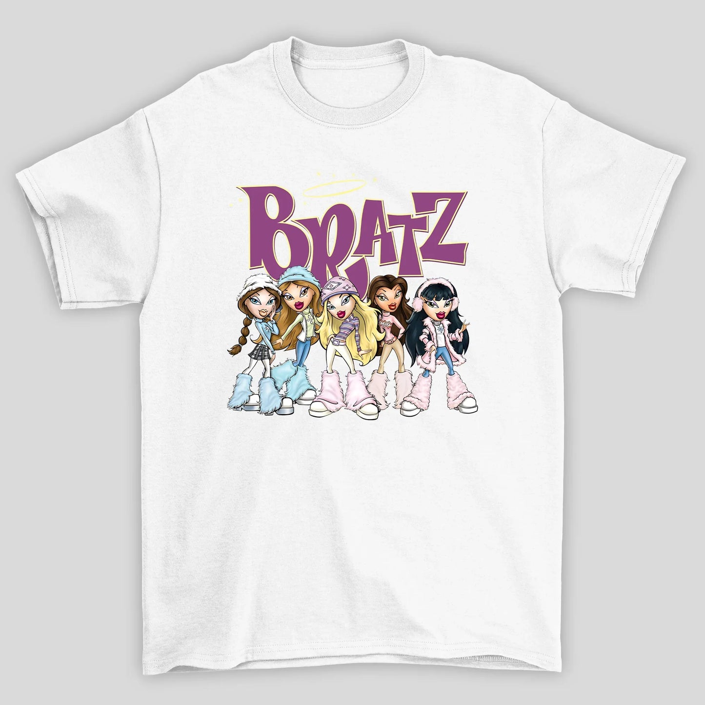 camiseta básica branca estampa bratz boneca