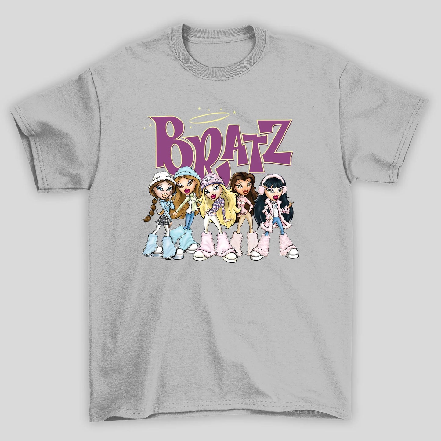 camiseta básica cinza estampa bratz boneca