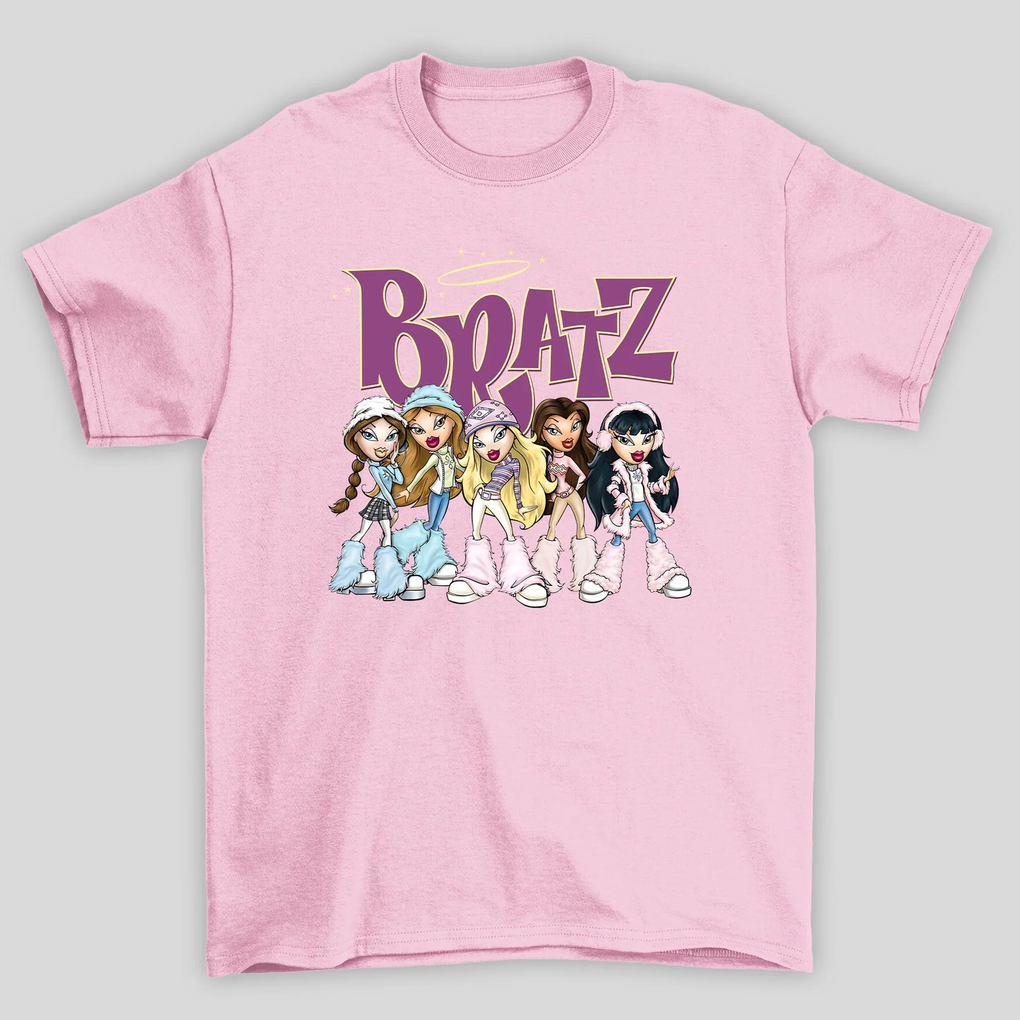 camiseta básica rosa bebê estampa bratz boneca