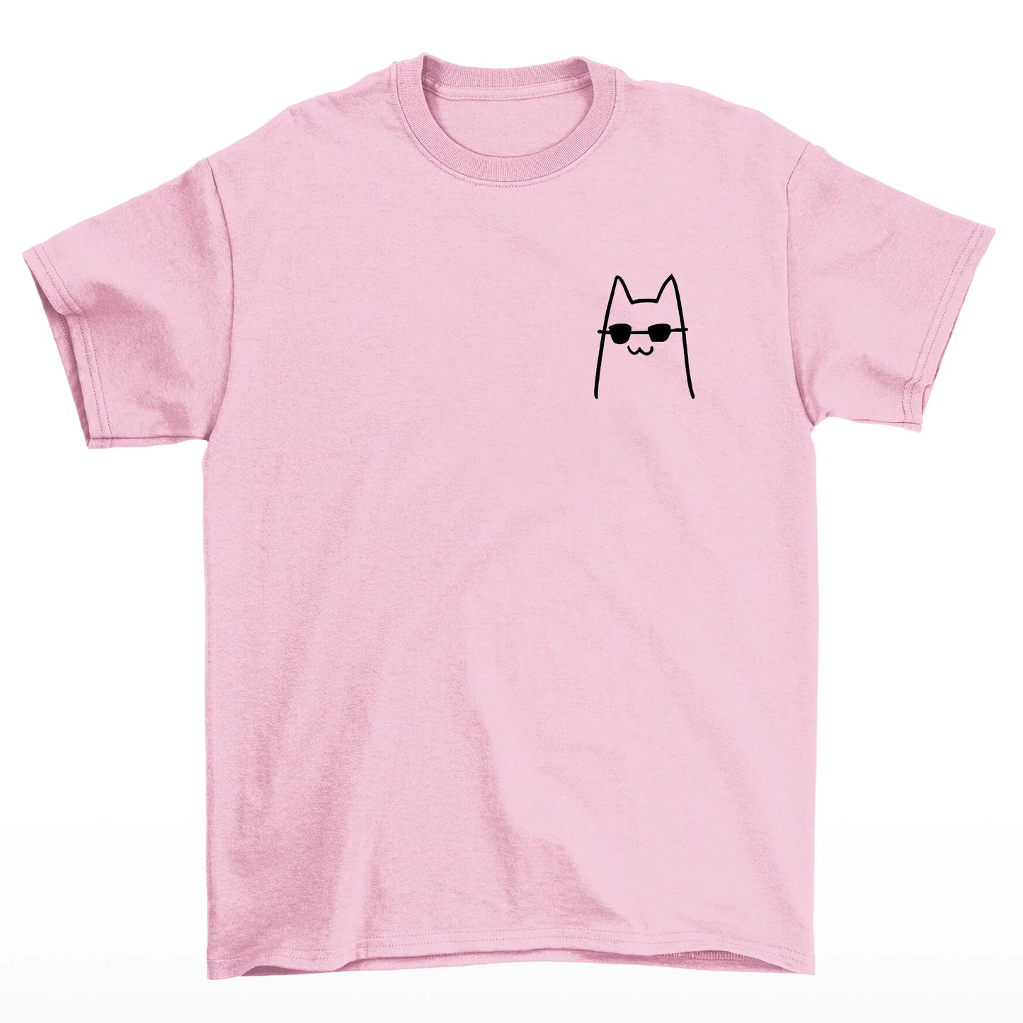 Camiseta Básica Unissex COm Estampa Gatinho estiloso Óculos- Rosa bebe