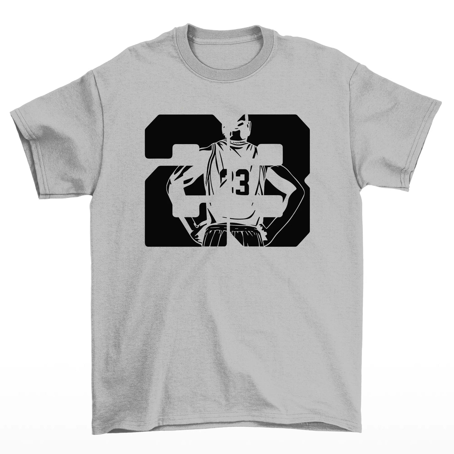 camiseta básica estampa de baskete numero 23 - cinza