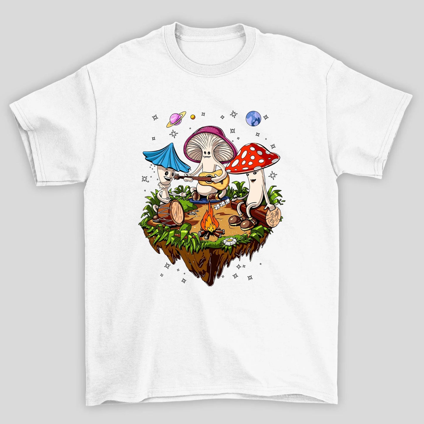 Camiseta Básica Acampamento Cogumelos Mágicos - BRANCO
