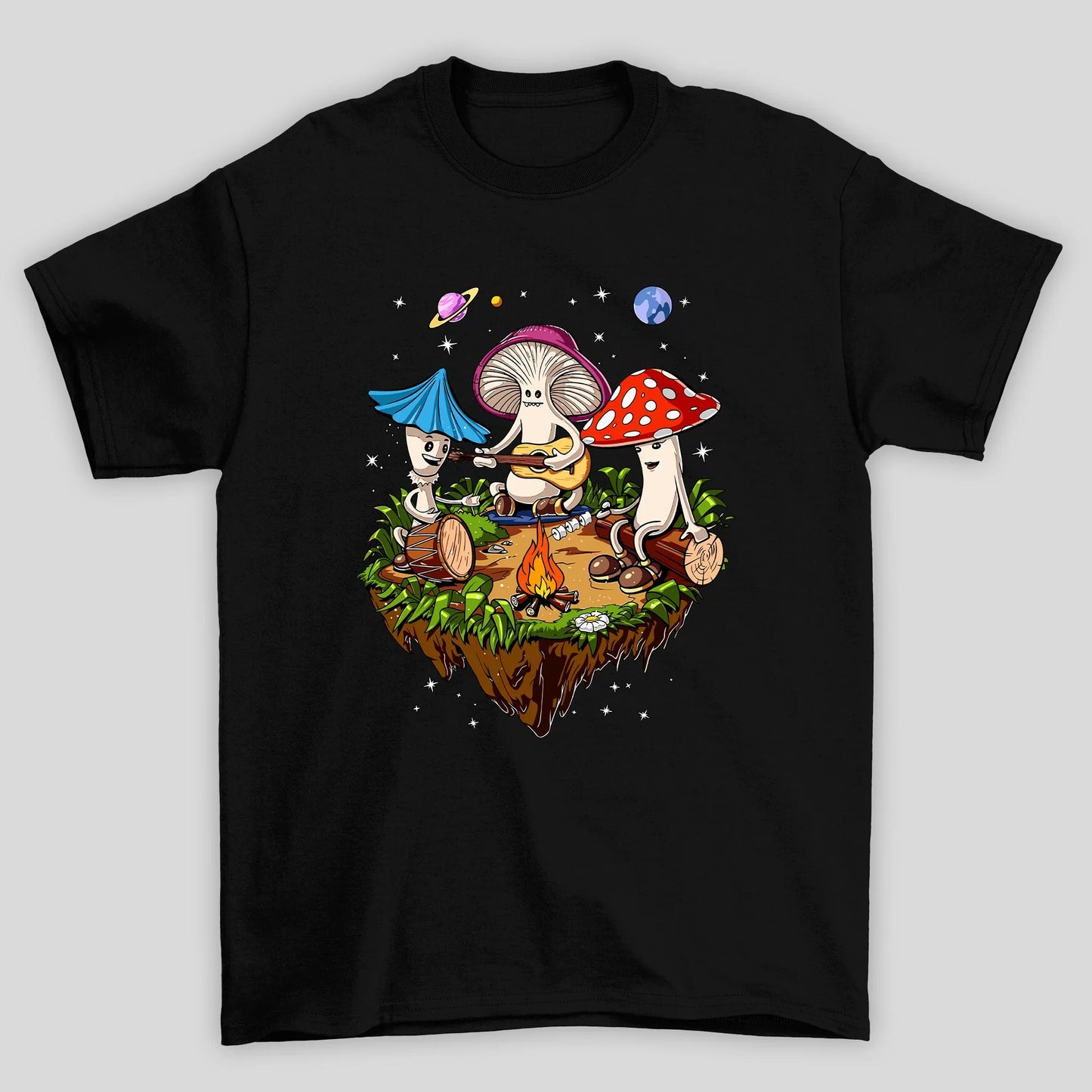 Camiseta Básica Acampamento Cogumelos Mágicos - PRETO
