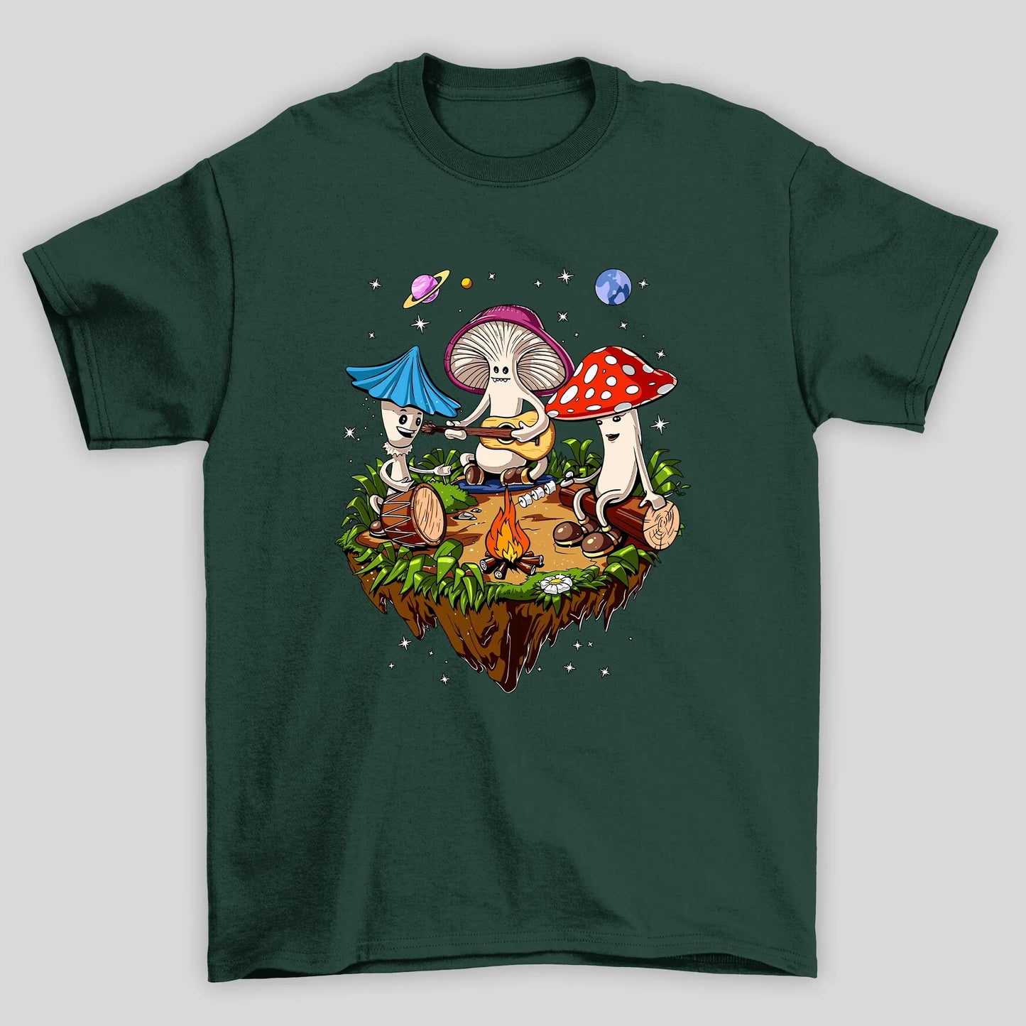 Camiseta Básica Acampamento Cogumelos Mágicos - VERDE