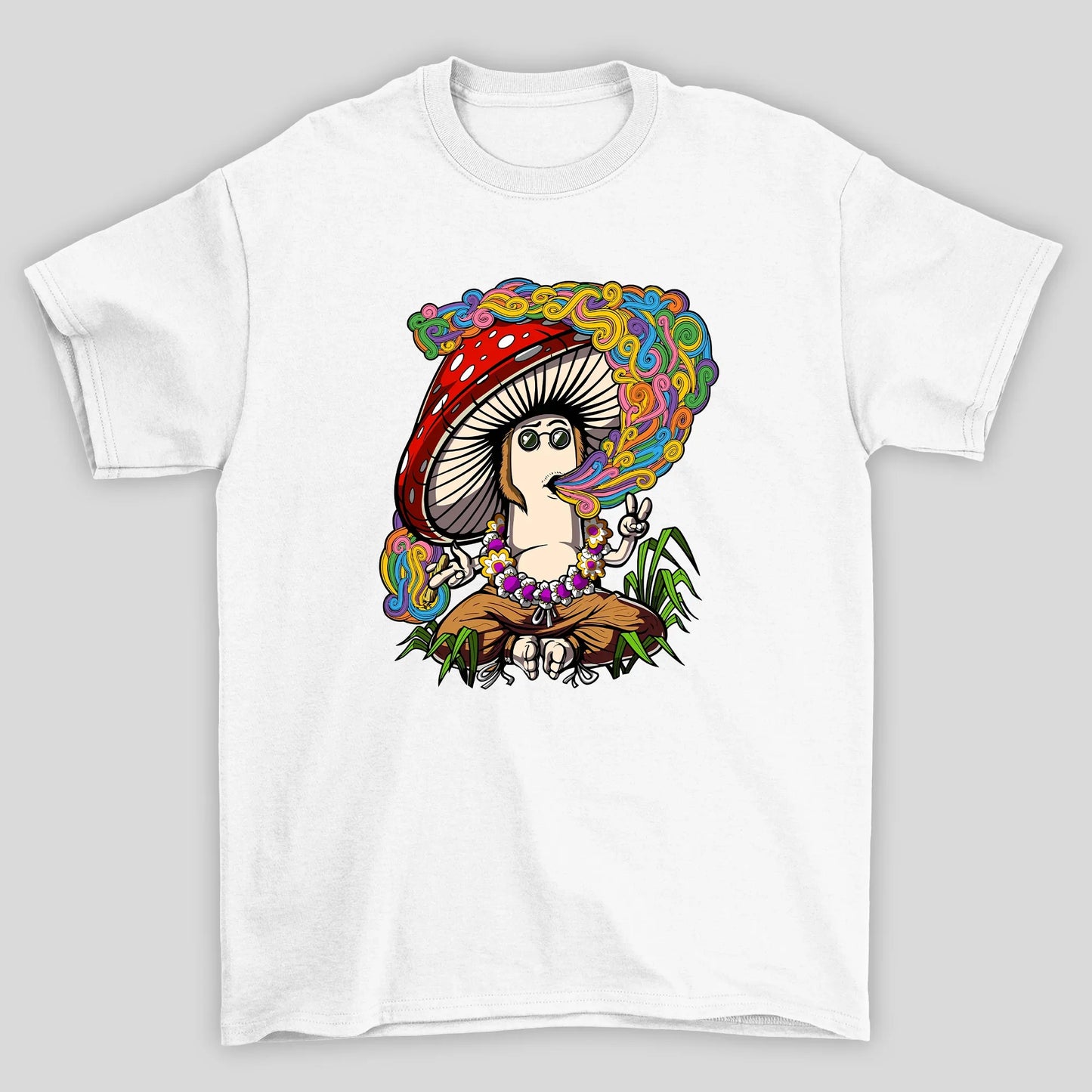 Camiseta Básica Cogumelo Mágico Hippie - BRANCO