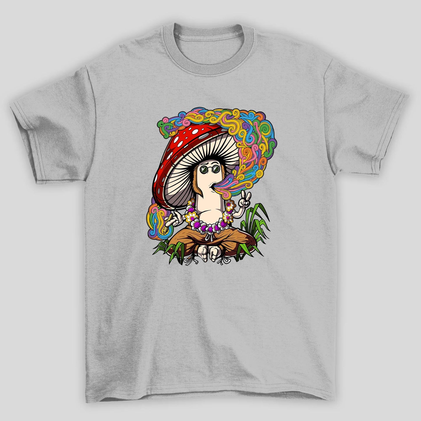 Camiseta Básica Cogumelo Mágico Hippie - CINZA