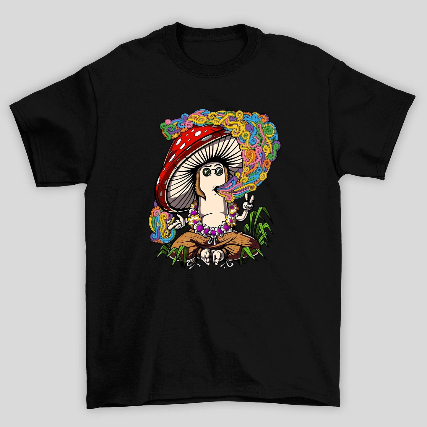 Camiseta Básica Cogumelo Mágico Hippie - PRETO