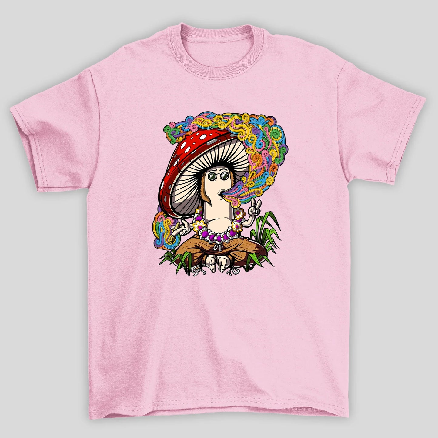 Camiseta Básica Cogumelo Mágico Hippie - ROSA BEBE