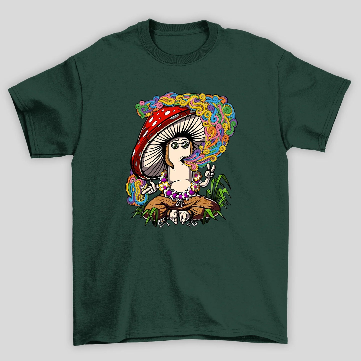 Camiseta Básica Cogumelo Mágico Hippie - VERDE
