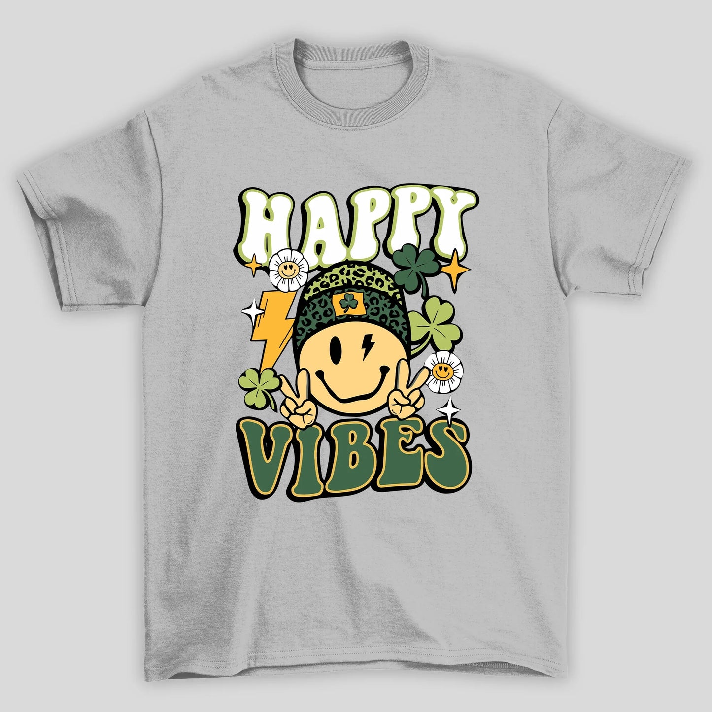 Camiseta Básica Smille Happy Vibes - CINZA