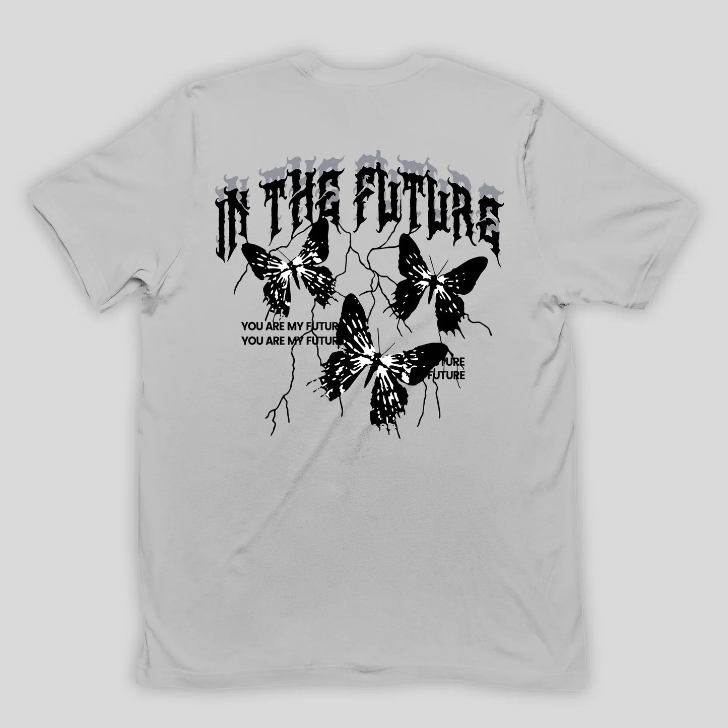 Camiseta Básica Unissex In The Future Butterfly Cinza