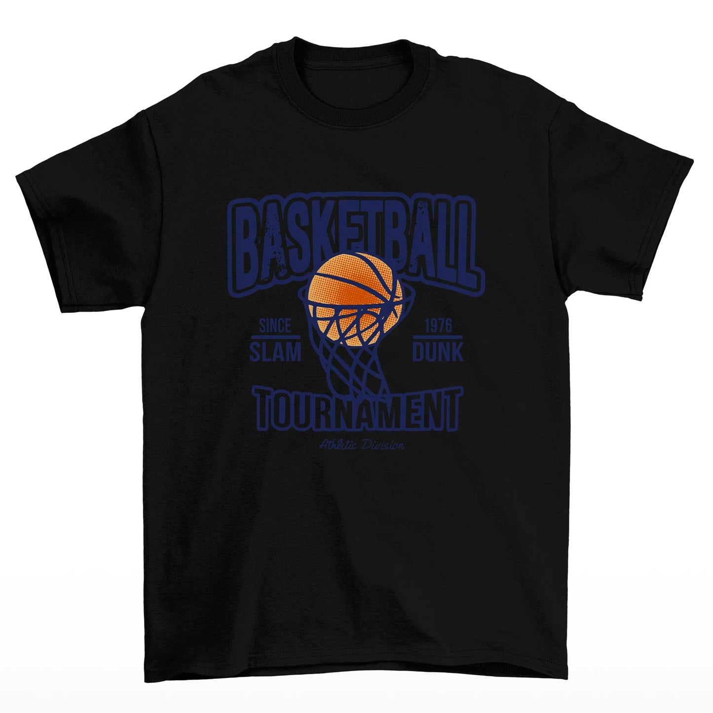 camiseta básica com estampa de cesta de basquete - preta