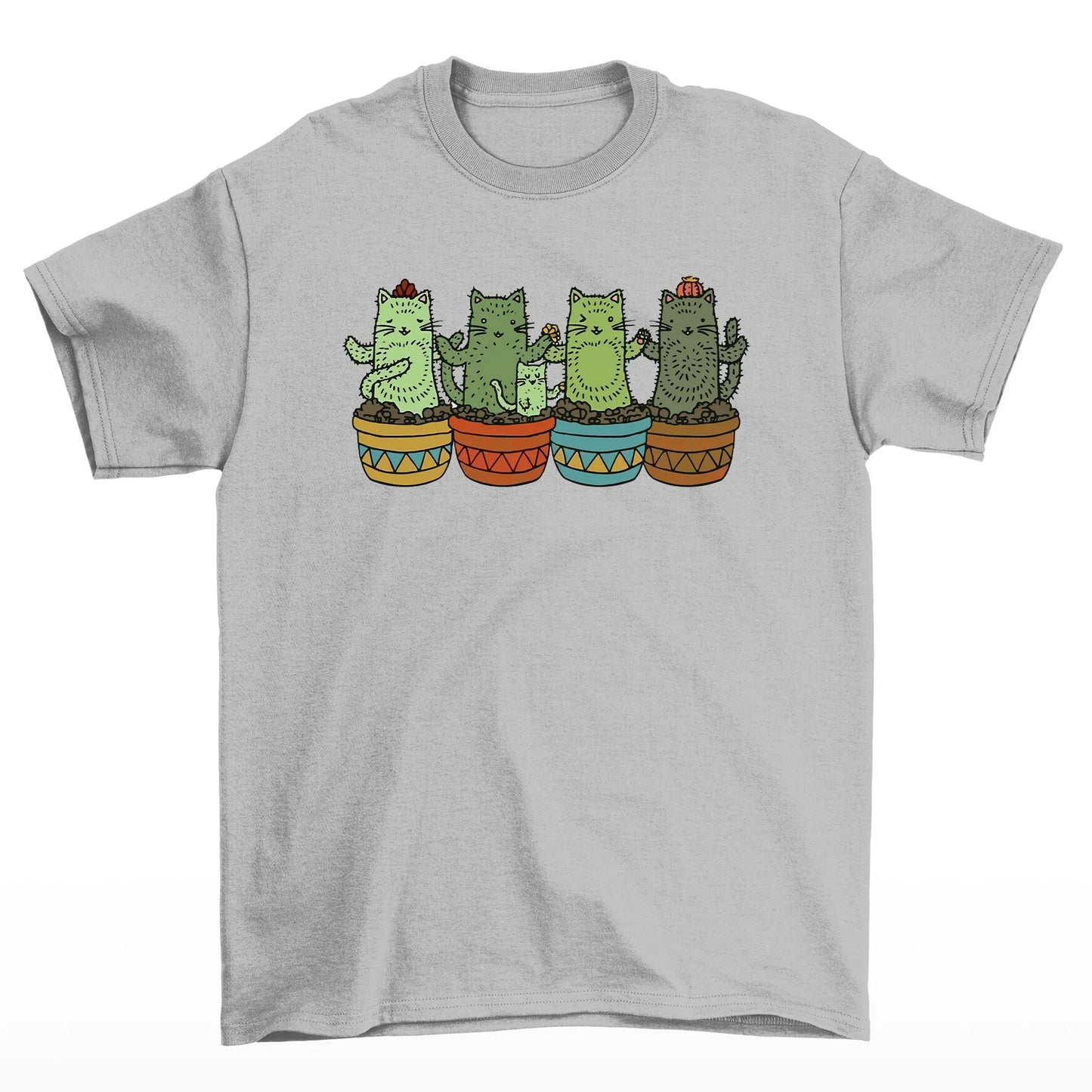 Camiseta Básica Com Estampa Gatinho Cacto- Cinza
