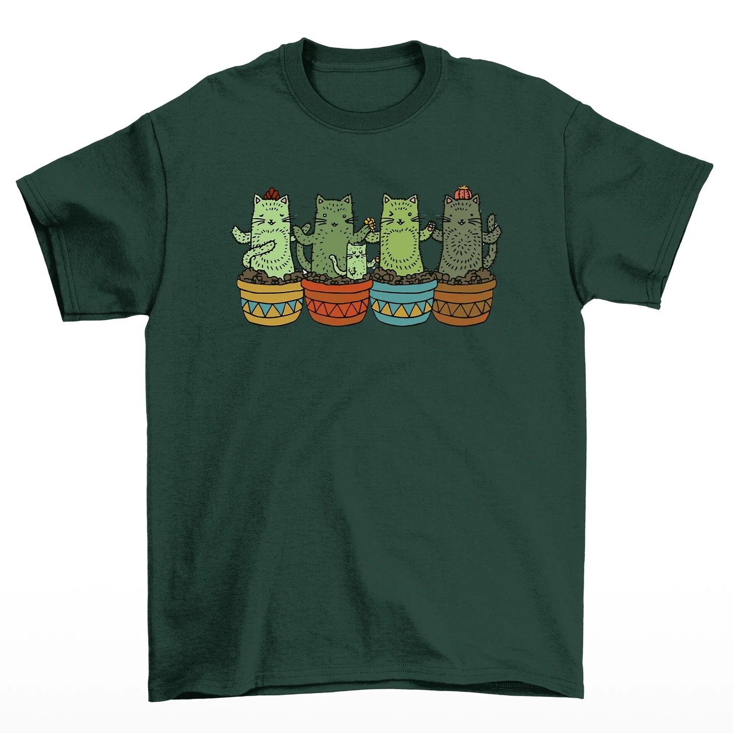 Camiseta Básica Com Estampa Gatinho Cacto- Verde