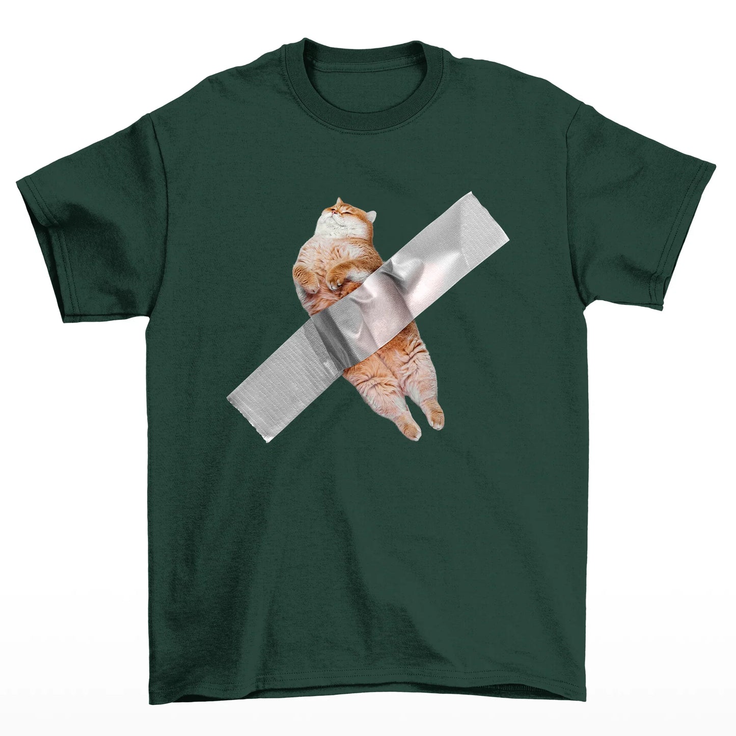 Camiseta Básica Unissex Com Estampa Gatinho Preso Na Fita- VERDE