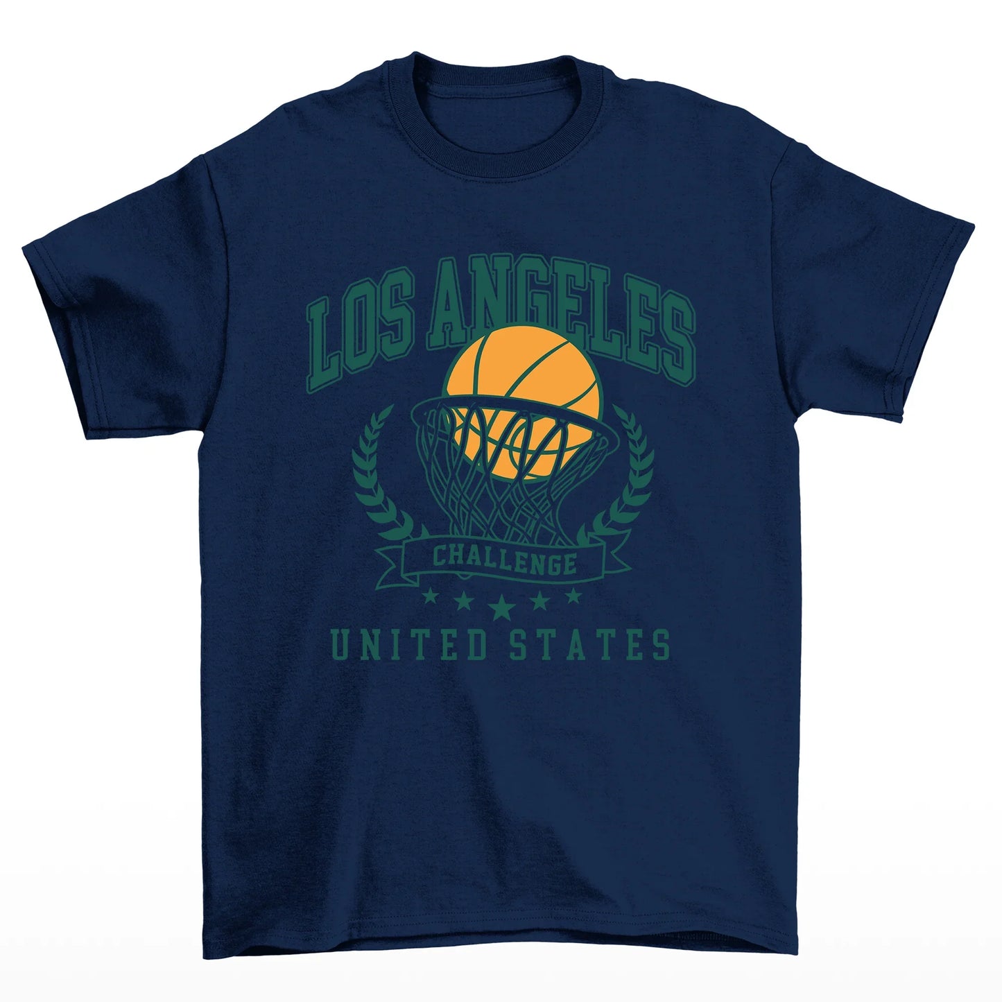 camiseta básica azul marinho com estampa de bola na cesta basquete los angeles - Azul marinho