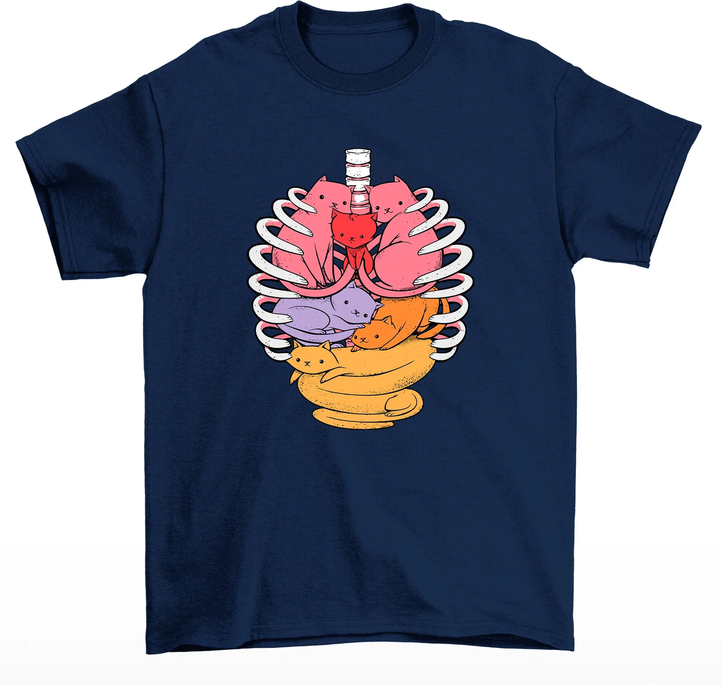 Camiseta Feminina Com Estampa Gatinhos Orgãos- Azul-marinho